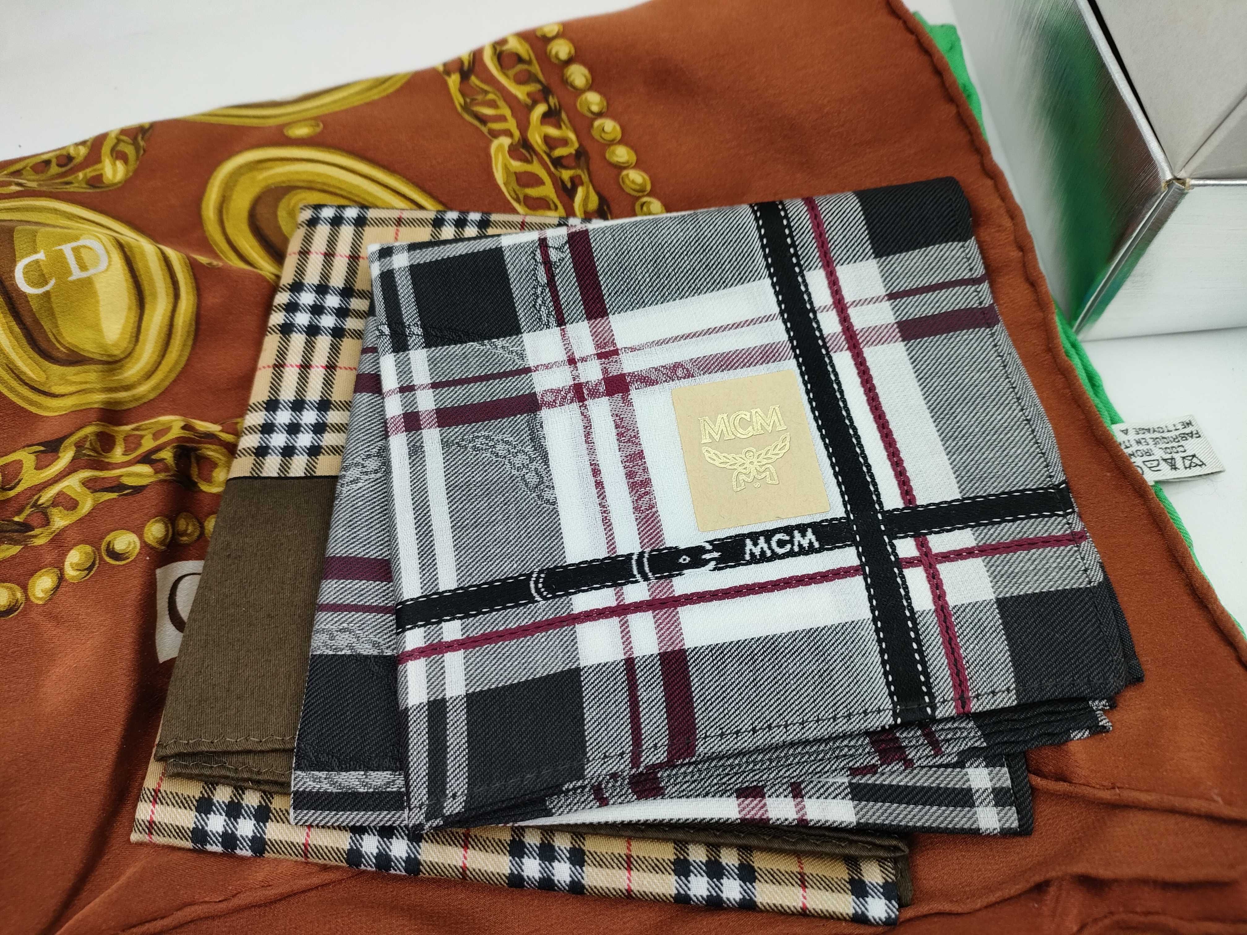 A Collection of Designer Scarves and Pocket Squares Including Christian Dior, Nina Ricci, MCM, and Feiler