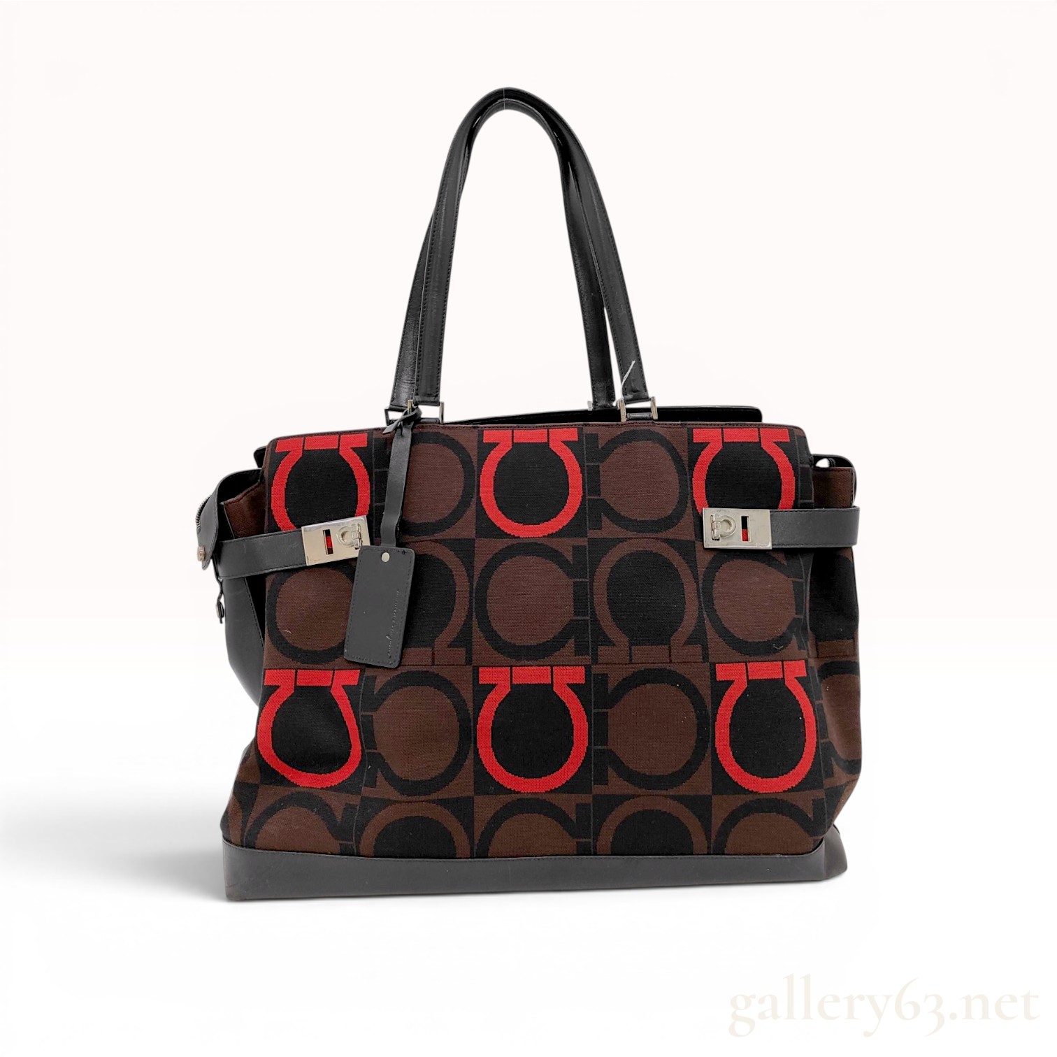 Salvatore Ferragamo Large Gancini Logo Jacquard and Leather Tote Bag