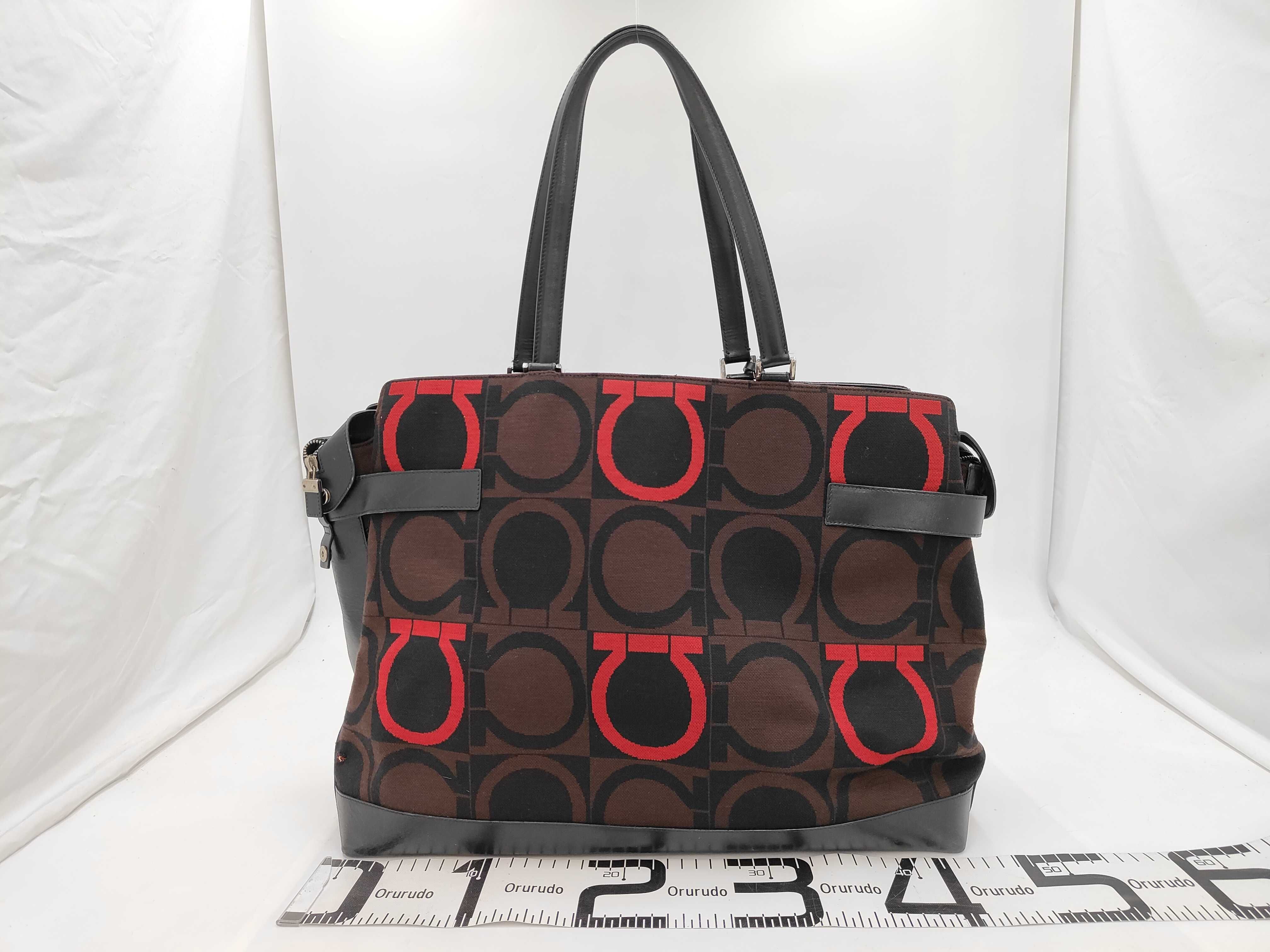 Salvatore Ferragamo Large Gancini Logo Jacquard and Leather Tote Bag