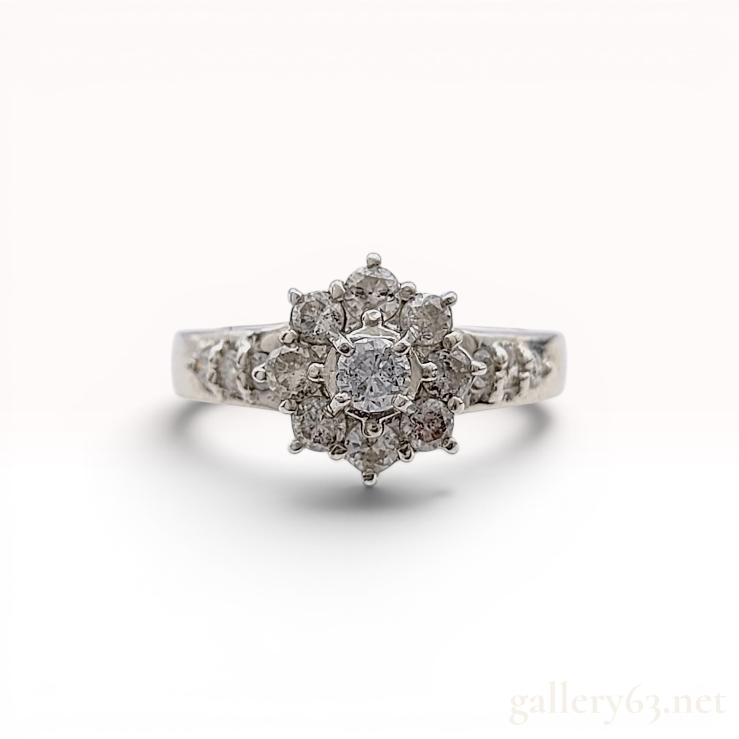 Platinum 900 and Natural Diamond Flower Cluster Ring