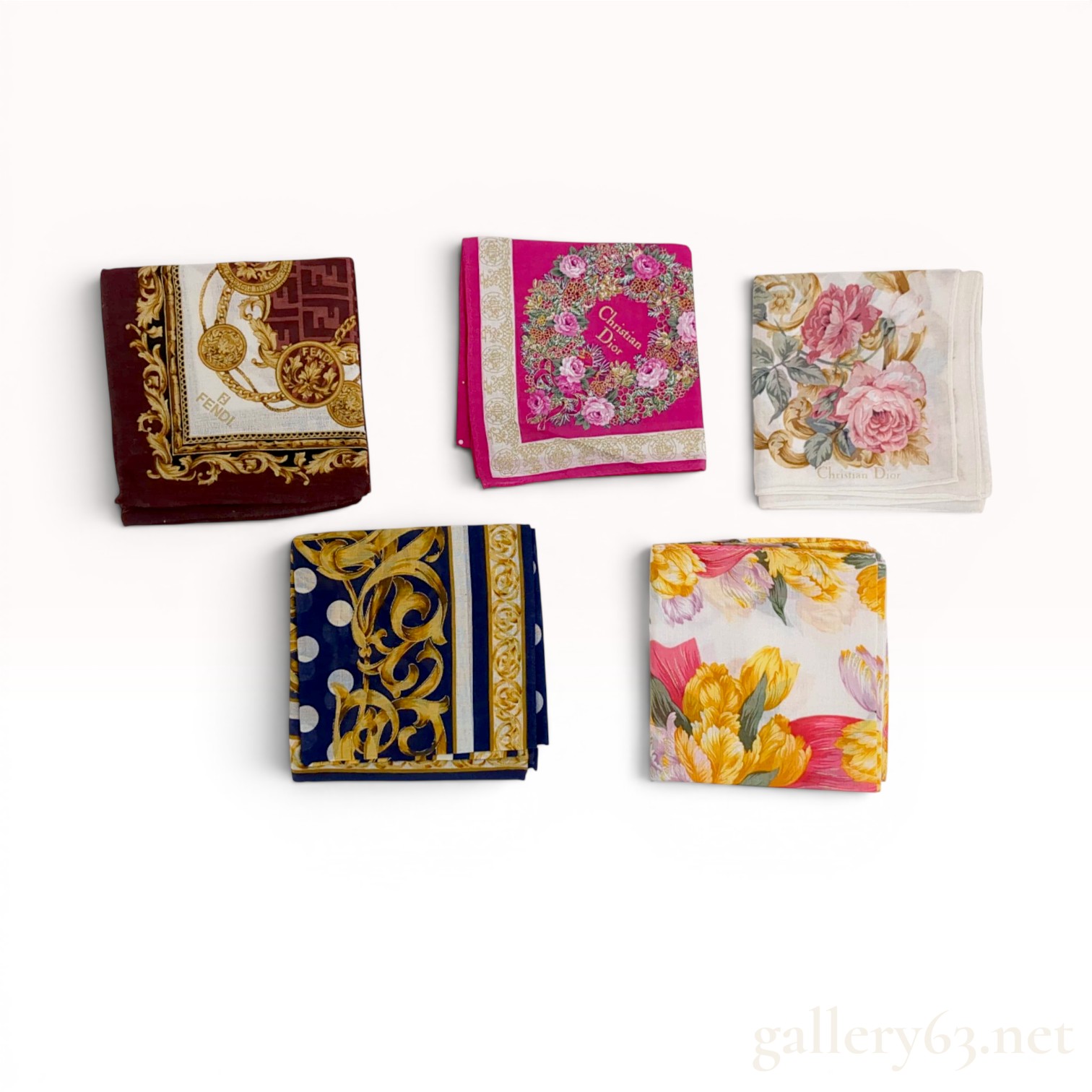 Five Vintage Designer Scarves Fendi and Christian Dior