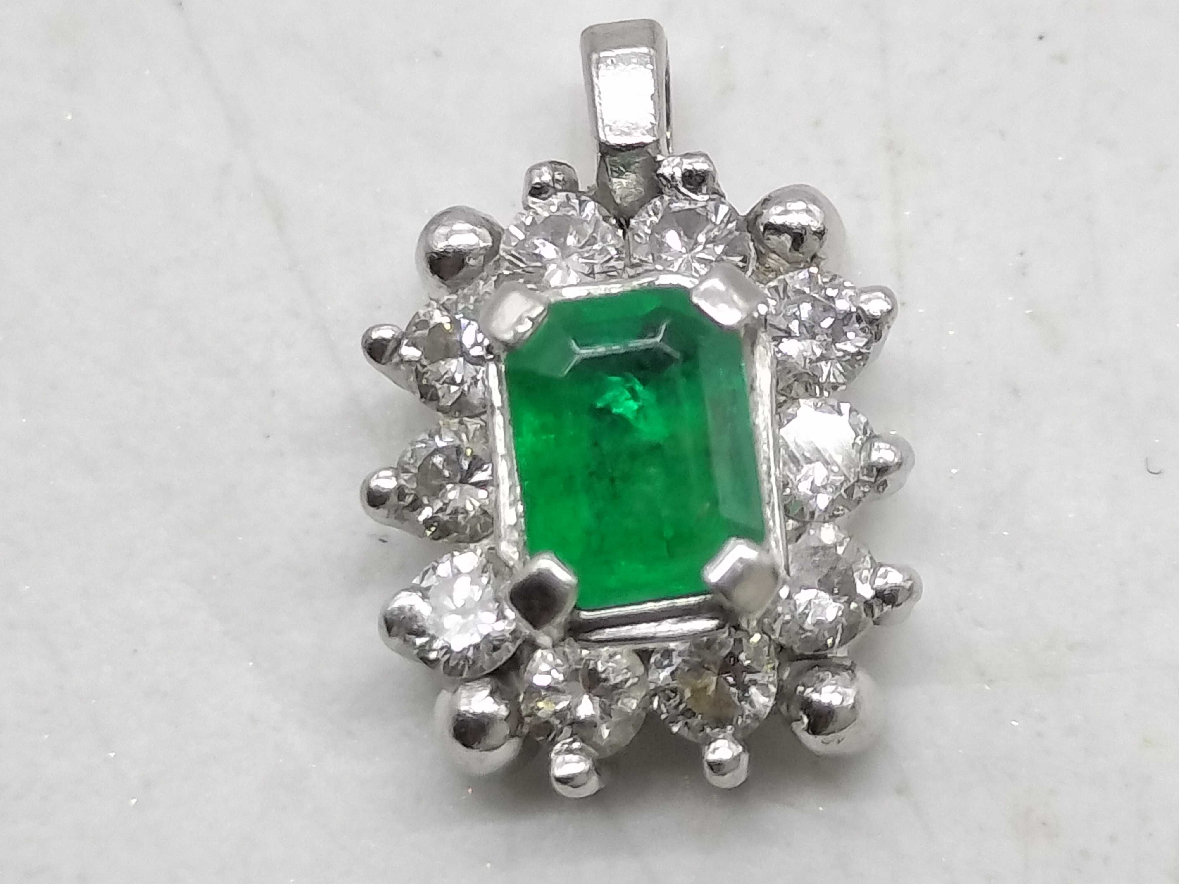 Platinum Emerald and Diamond Cluster Pendant