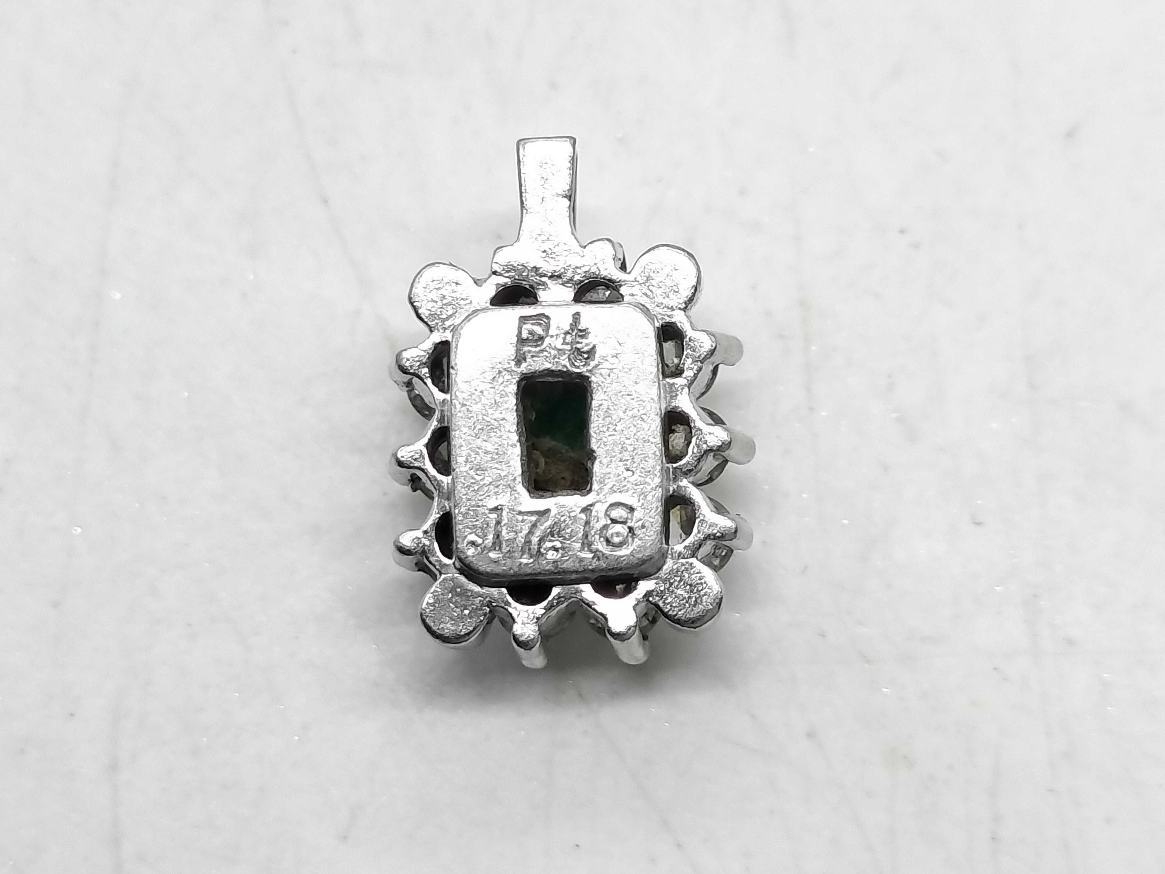 Platinum Emerald and Diamond Cluster Pendant
