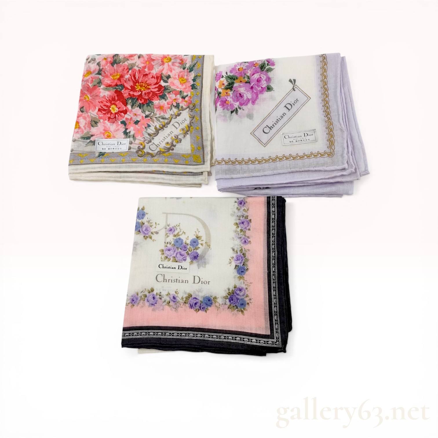 Three Christian Dior Floral Cotton Scarves