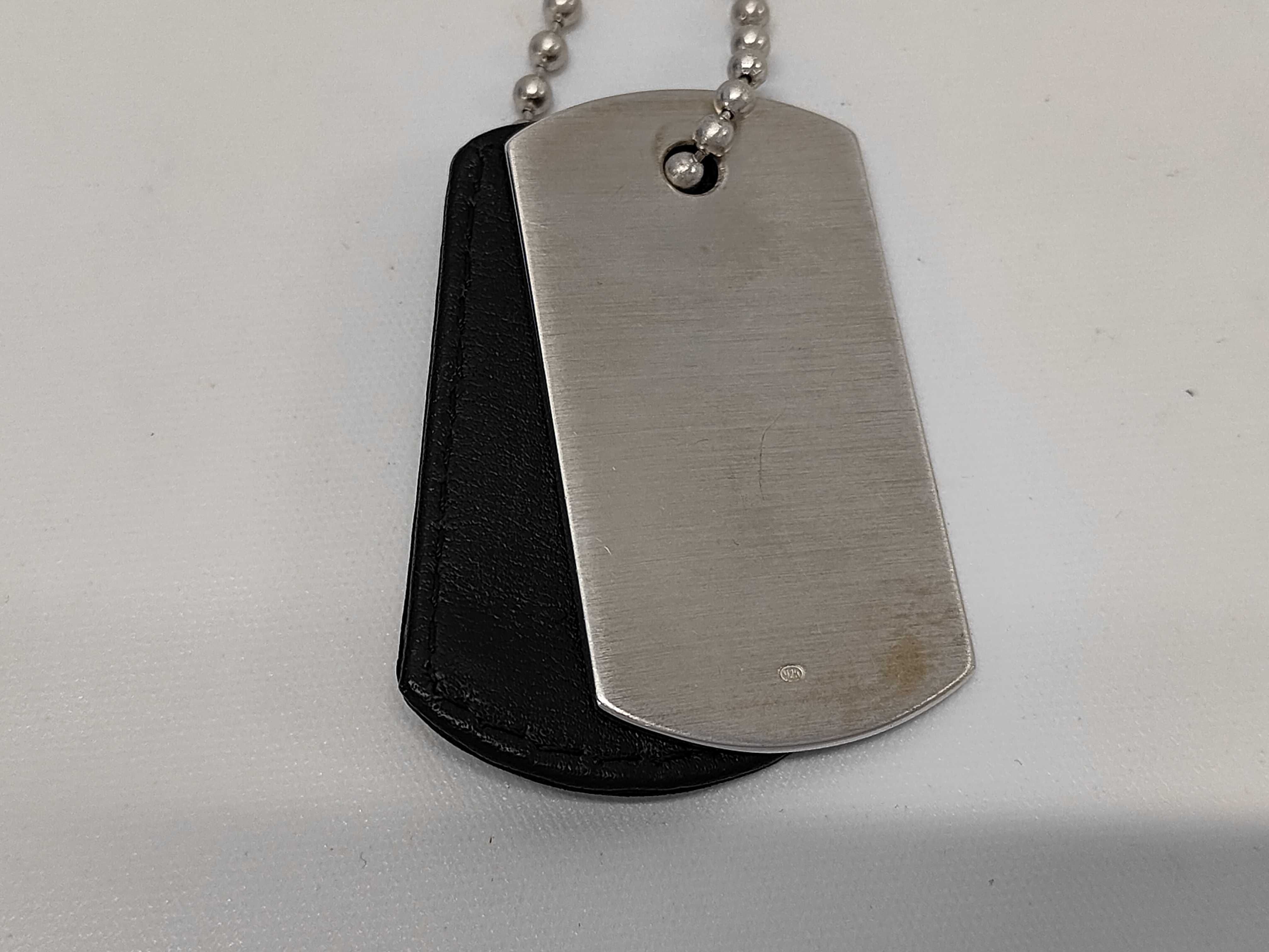 Emporio Armani Sterling Silver and Black Leather Double Dog Tag Necklace