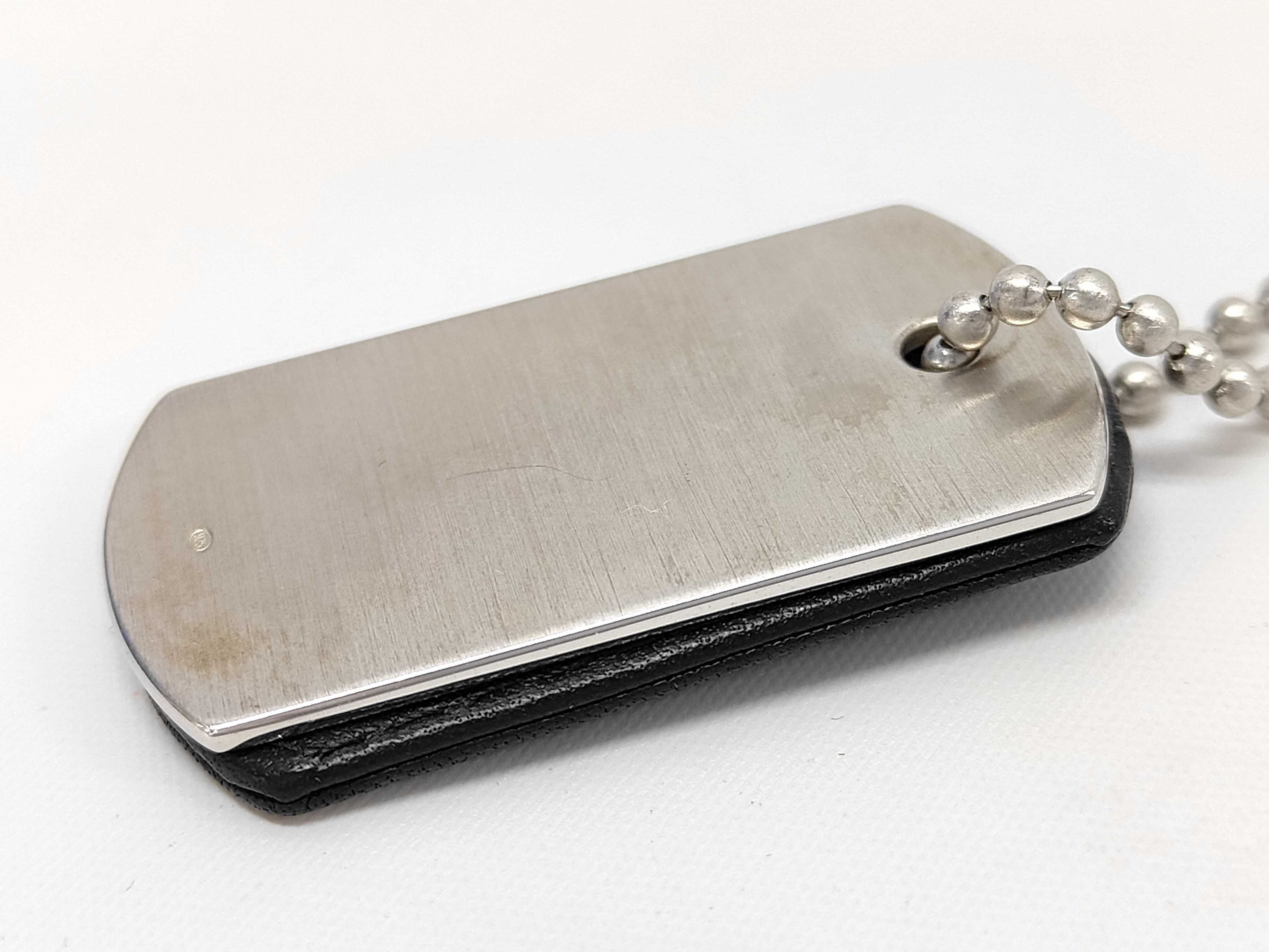 Emporio Armani Sterling Silver and Black Leather Double Dog Tag Necklace