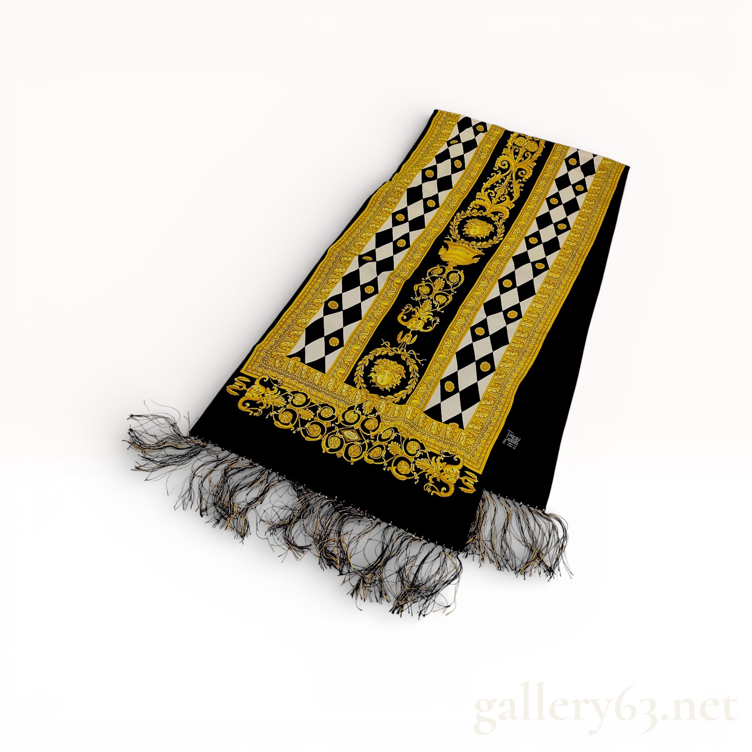 Atelier Versace Baroque Medusa Silk and Wool Fringed Stole