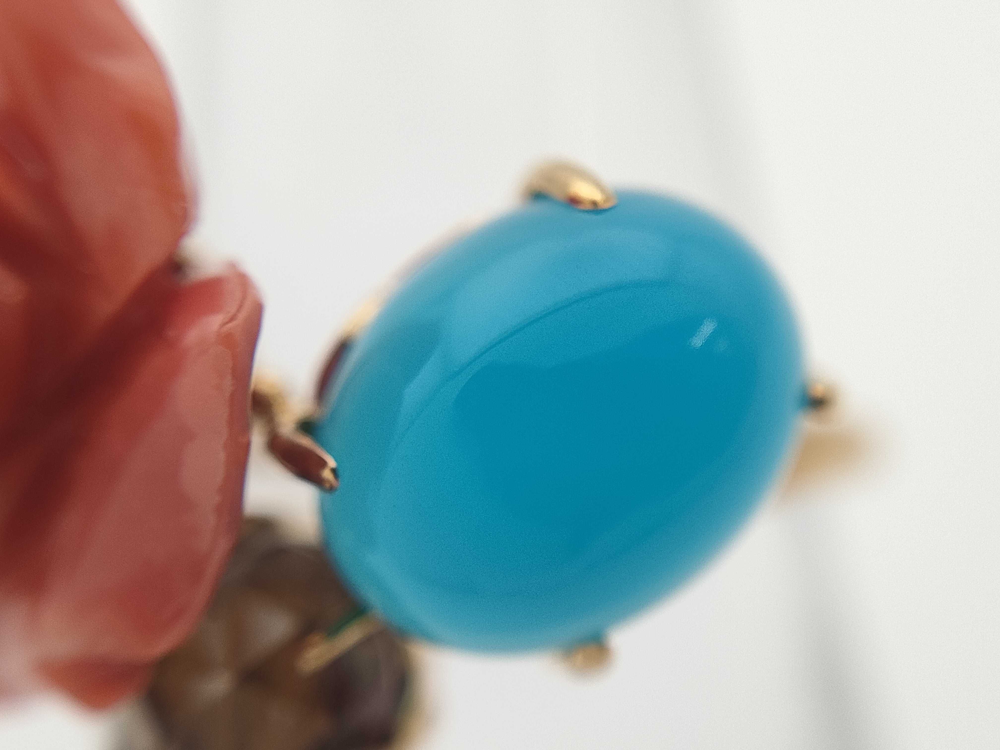 18K Yellow Gold Antique Coral Rose Turquoise and Smoky Quartz Cocktail Ring