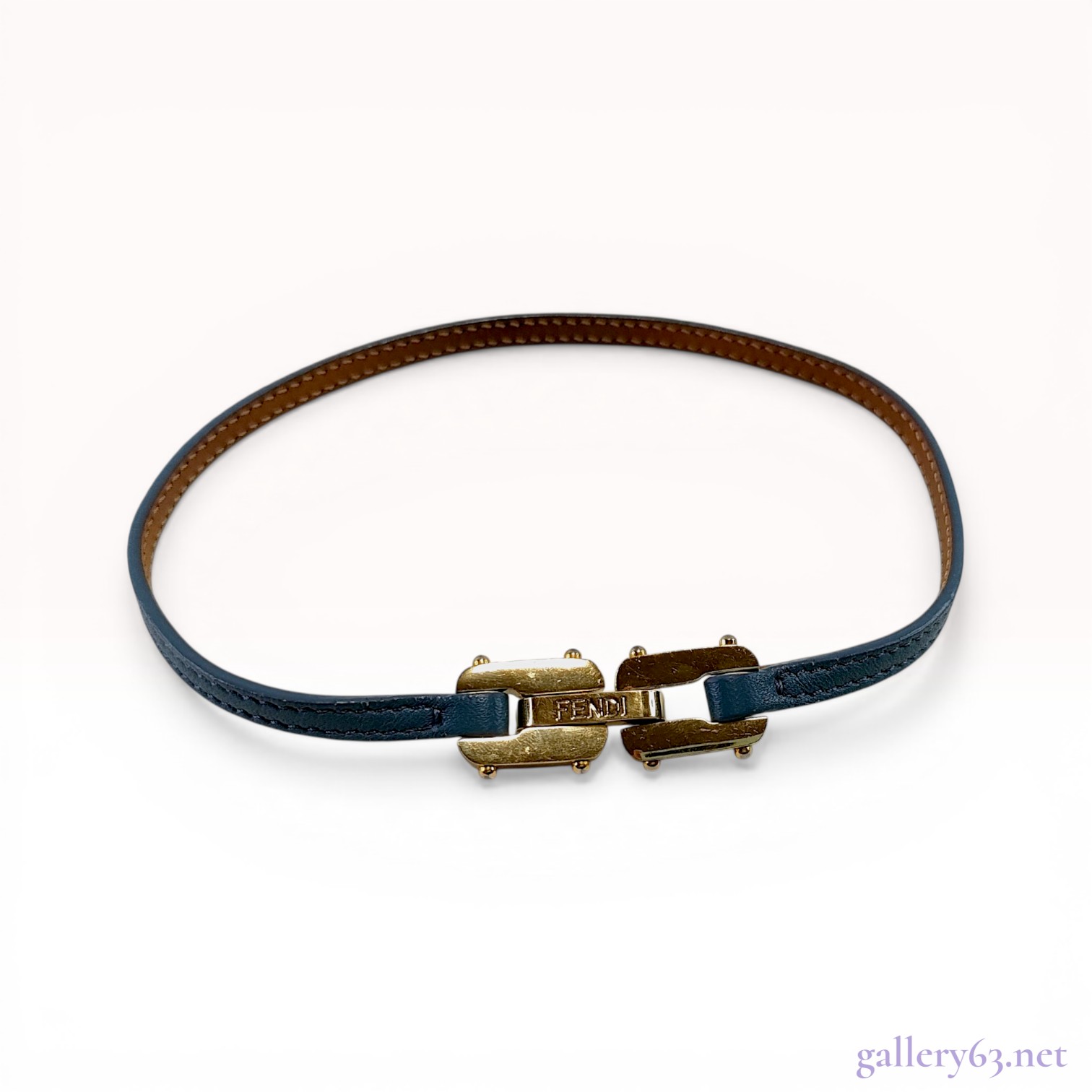 Fendi Blue Leather and Gold-Tone Clasp Bracelet