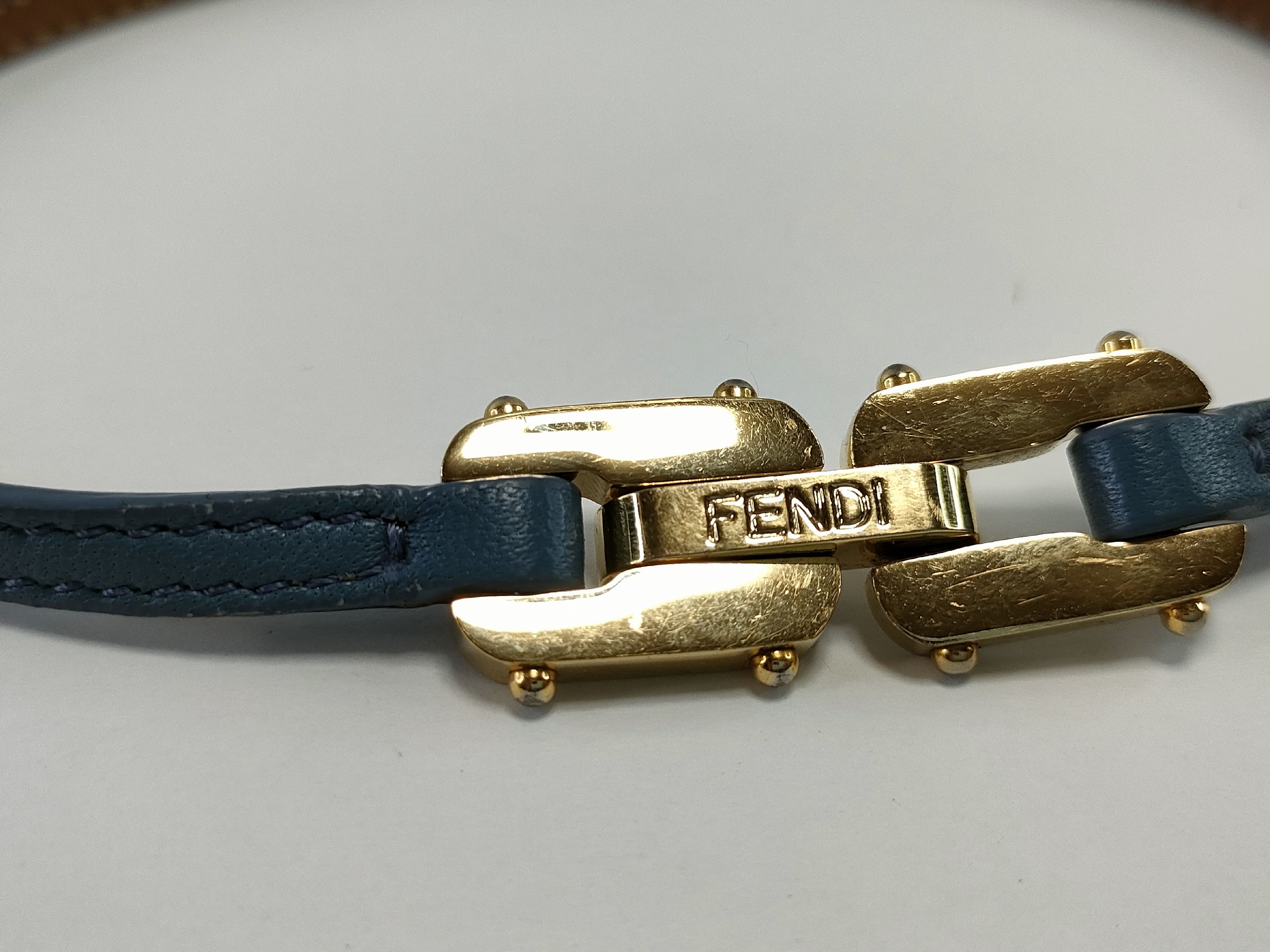 Fendi Blue Leather and Gold-Tone Clasp Bracelet