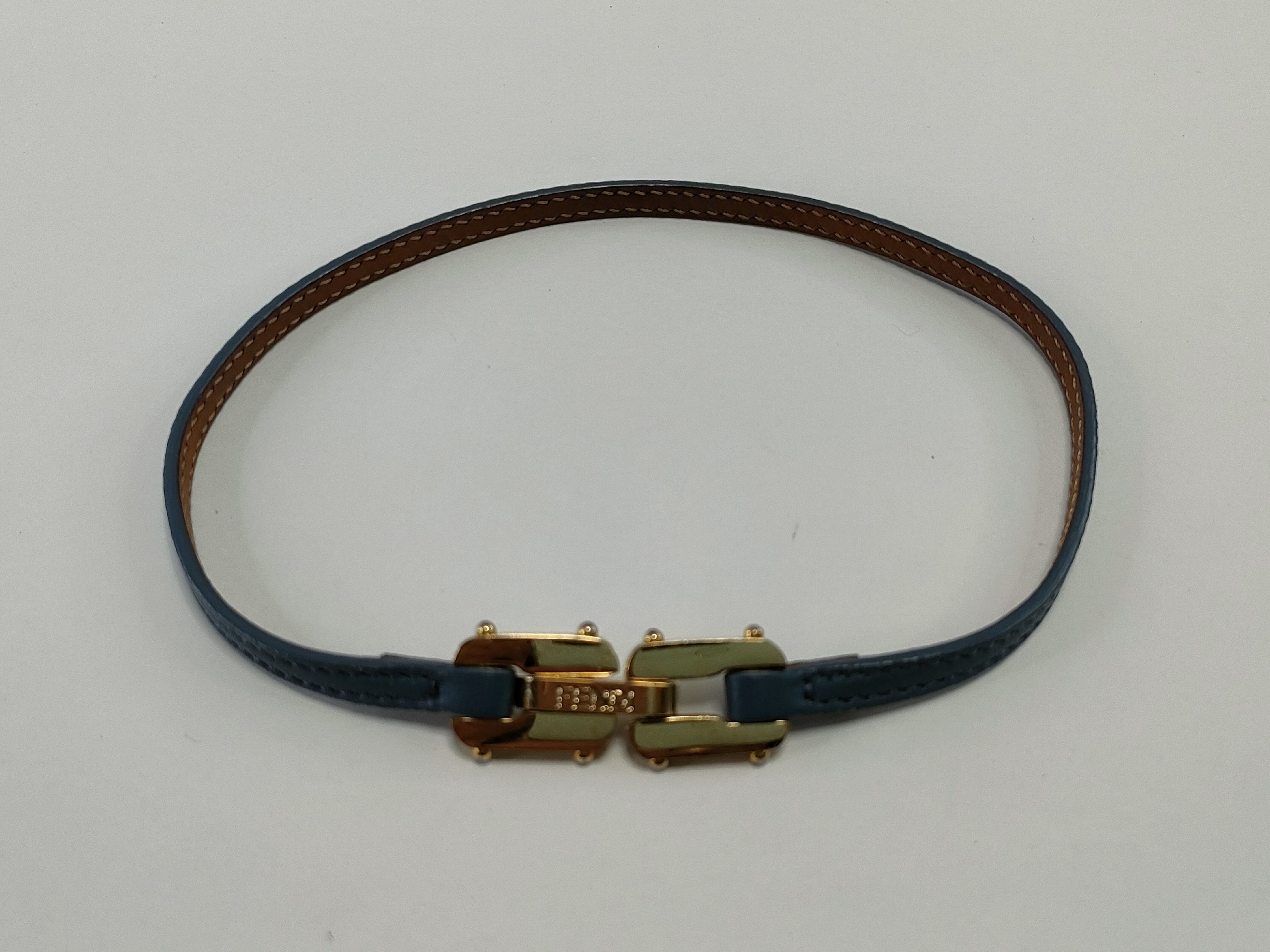 Fendi Blue Leather and Gold-Tone Clasp Bracelet