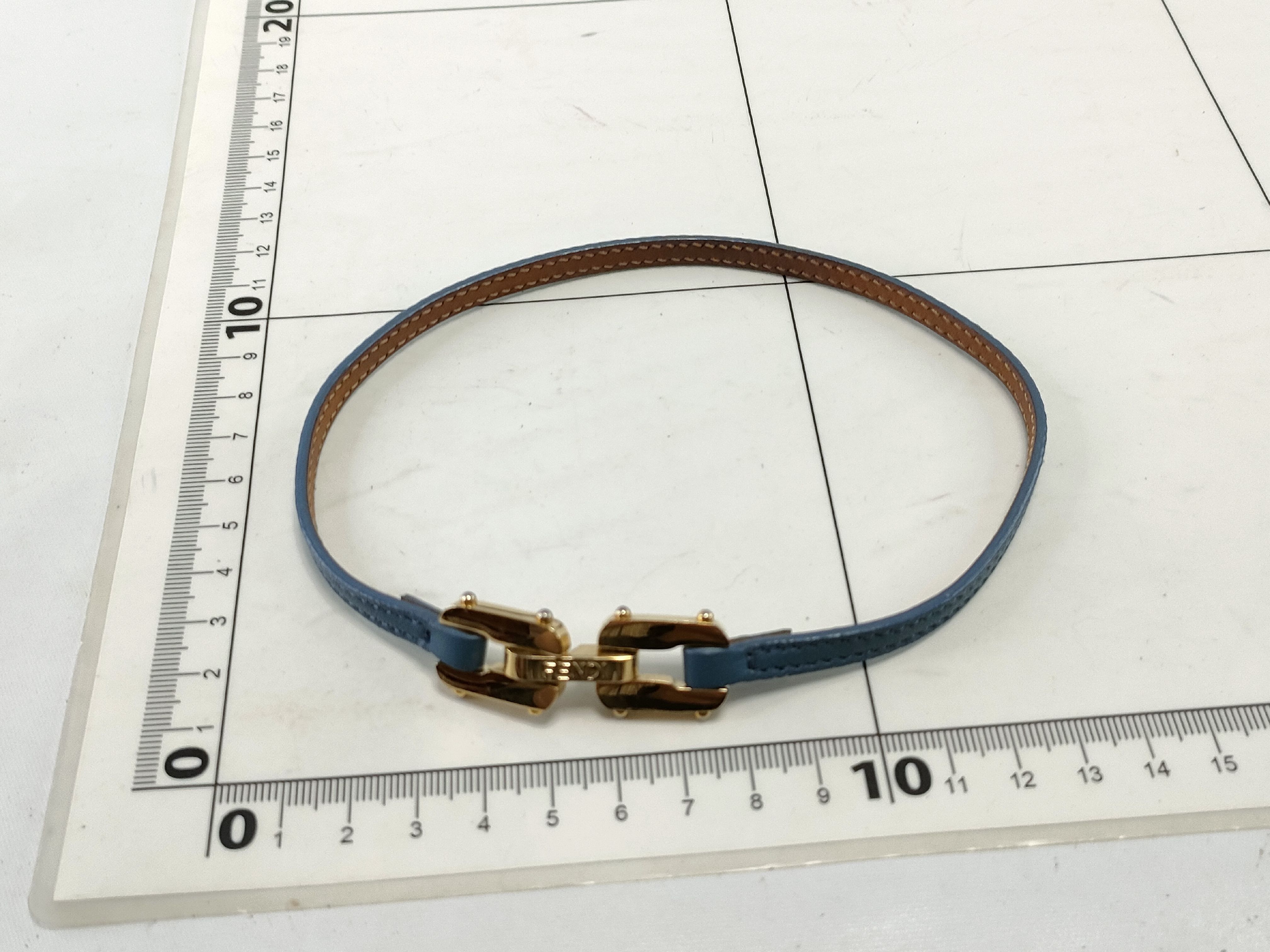 Fendi Blue Leather and Gold-Tone Clasp Bracelet