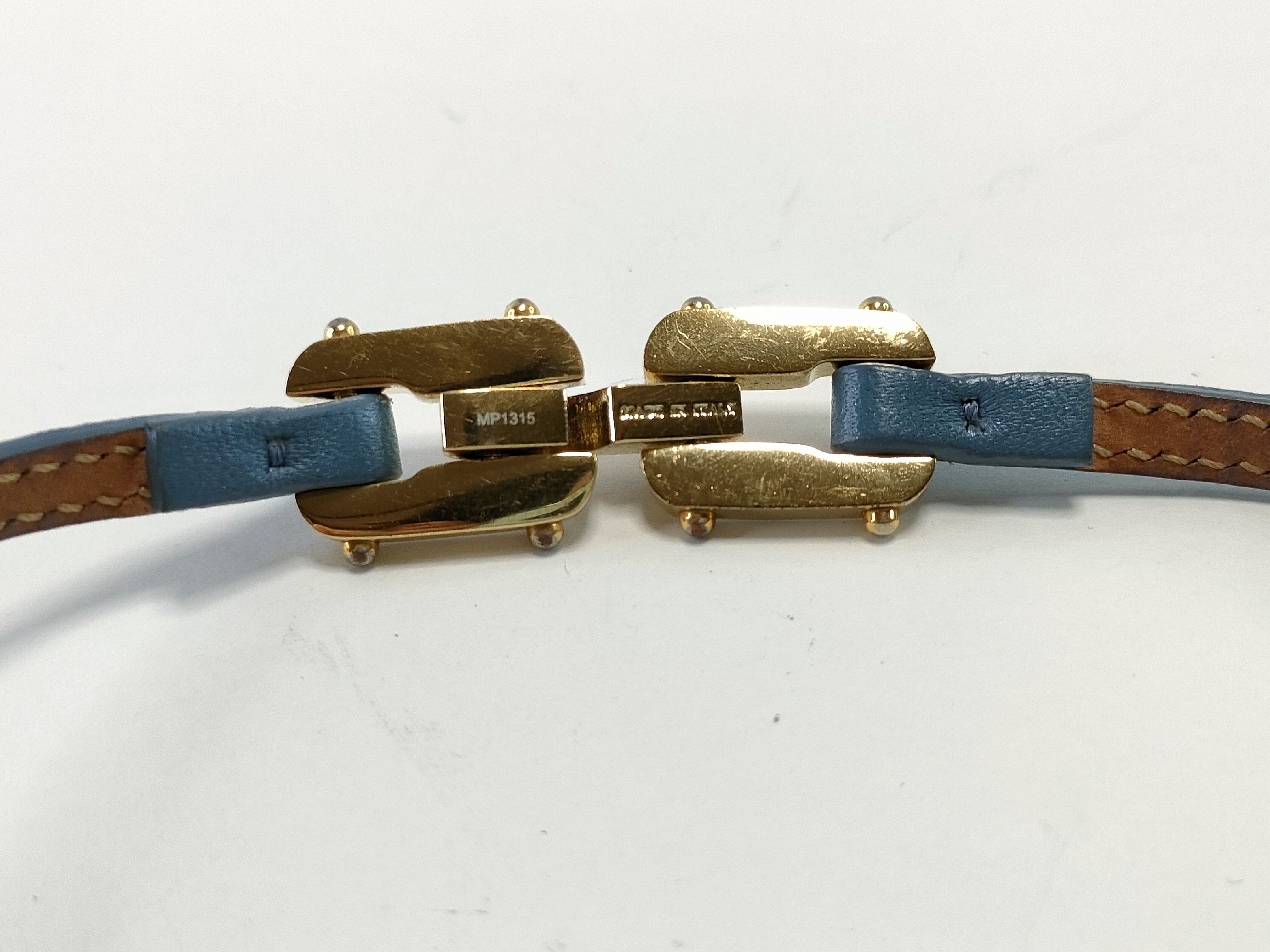 Fendi Blue Leather and Gold-Tone Clasp Bracelet