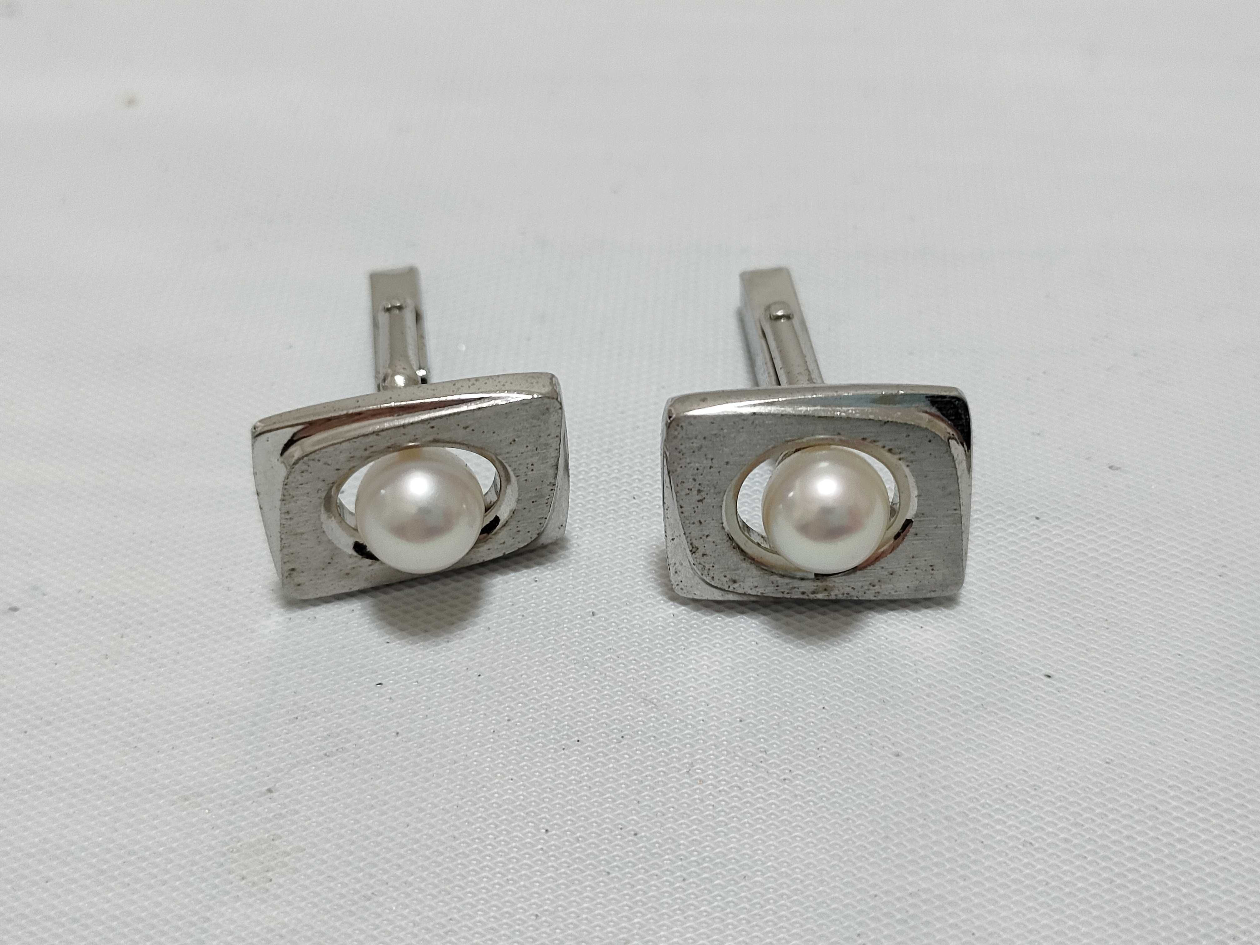 Sterling Silver Pearl Cufflinks and Tie Tack Set Estate Jewelry Lot