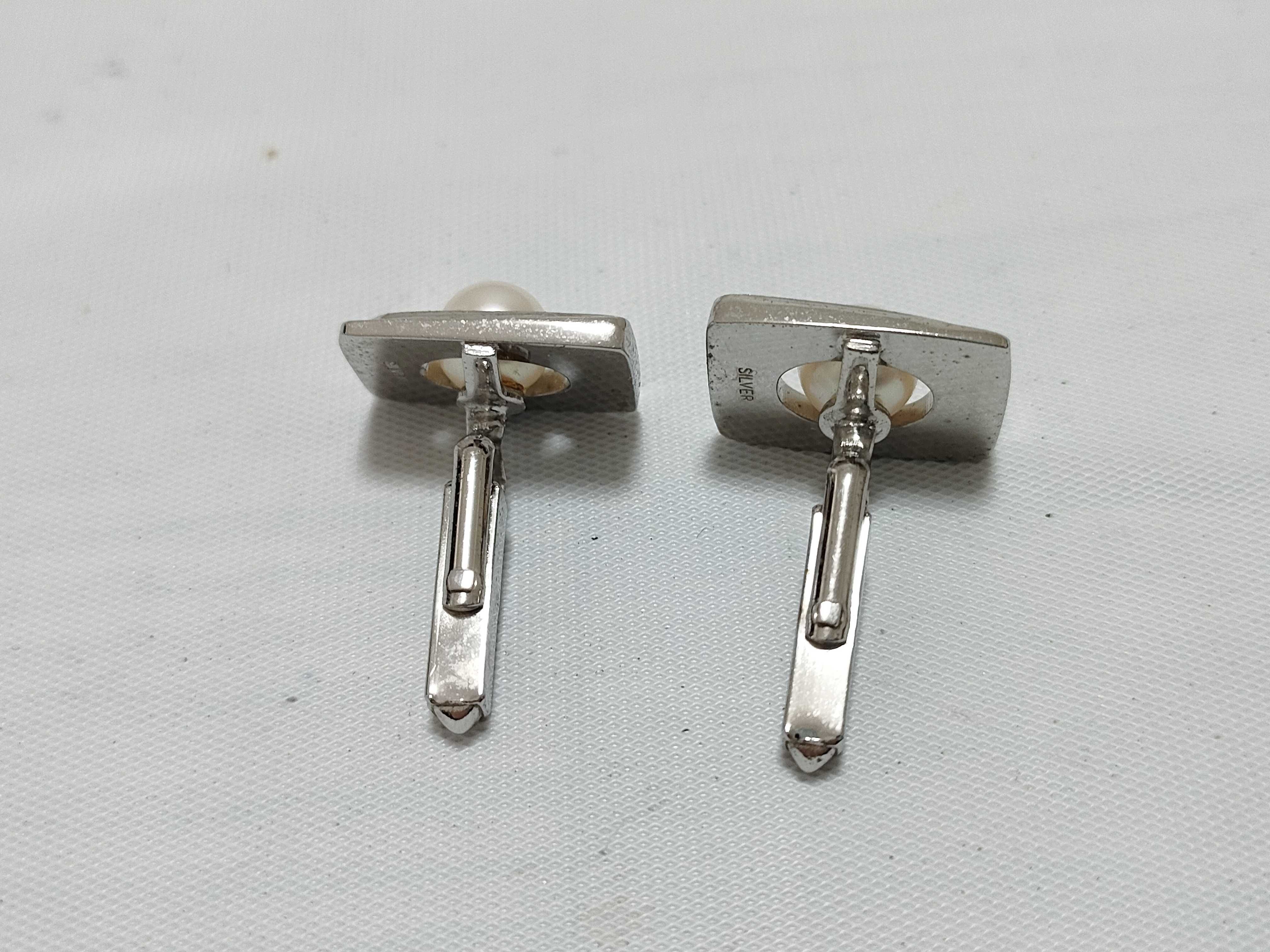 Sterling Silver Pearl Cufflinks and Tie Tack Set Estate Jewelry Lot