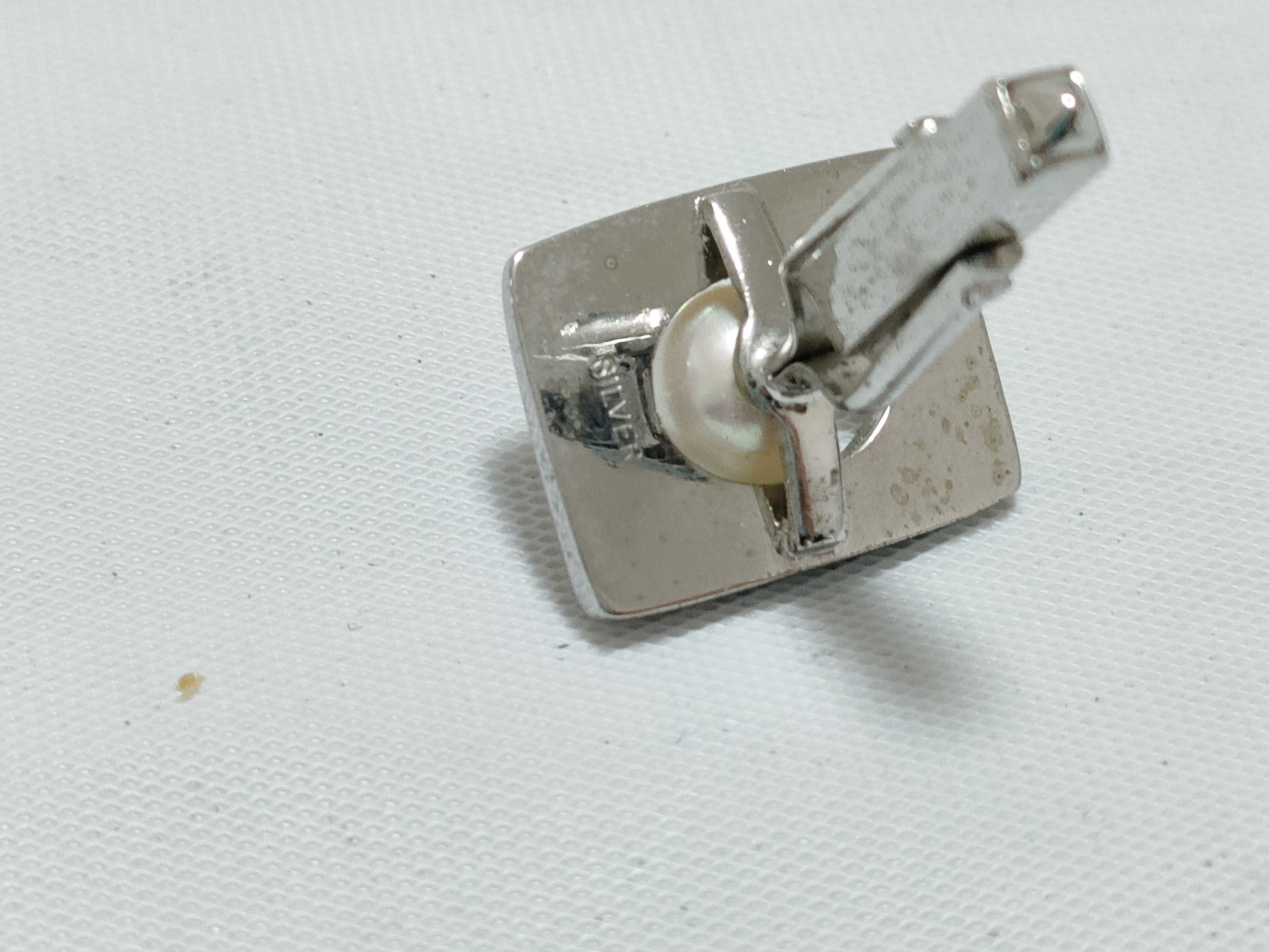Sterling Silver Pearl Cufflinks and Tie Tack Set Estate Jewelry Lot