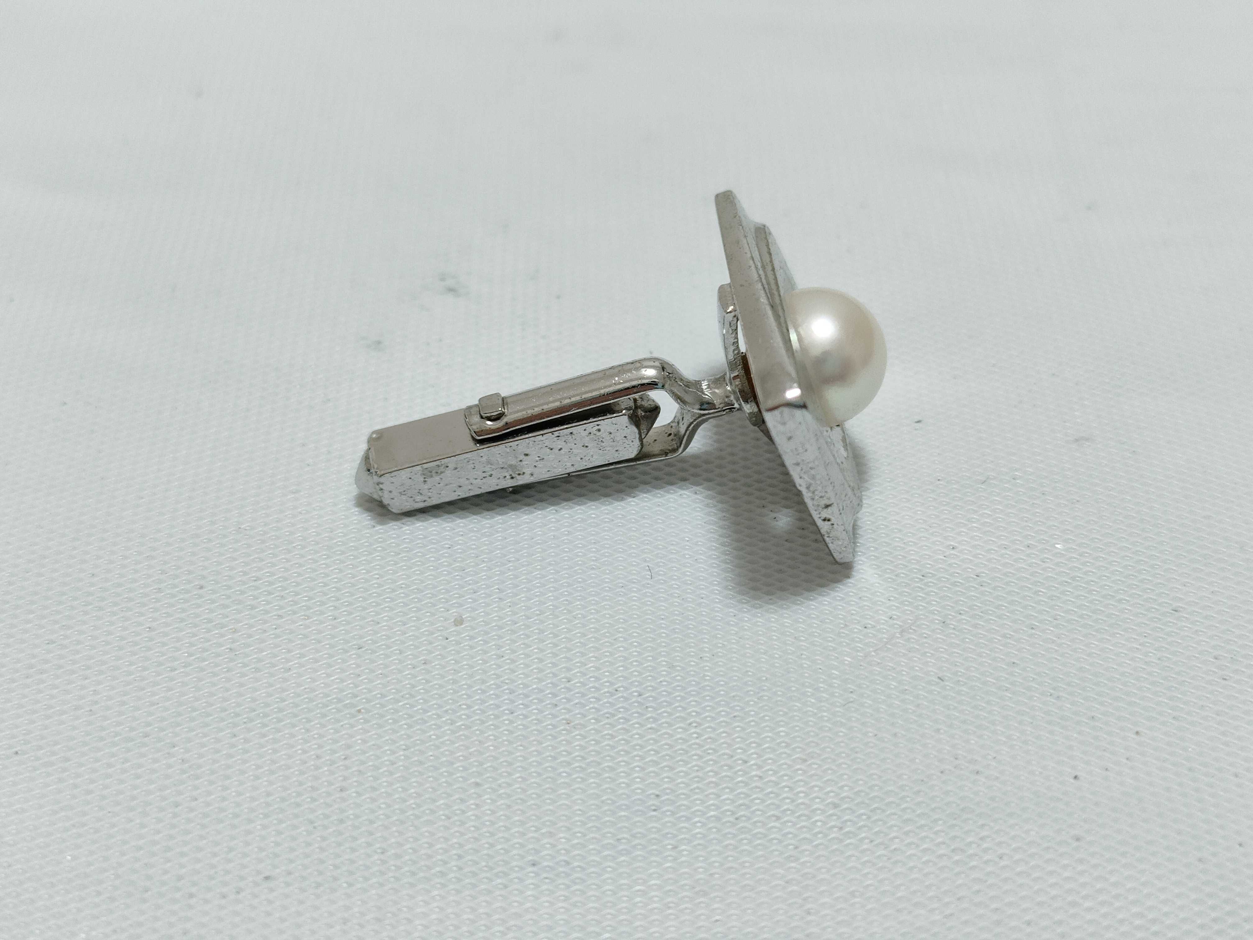 Sterling Silver Pearl Cufflinks and Tie Tack Set Estate Jewelry Lot
