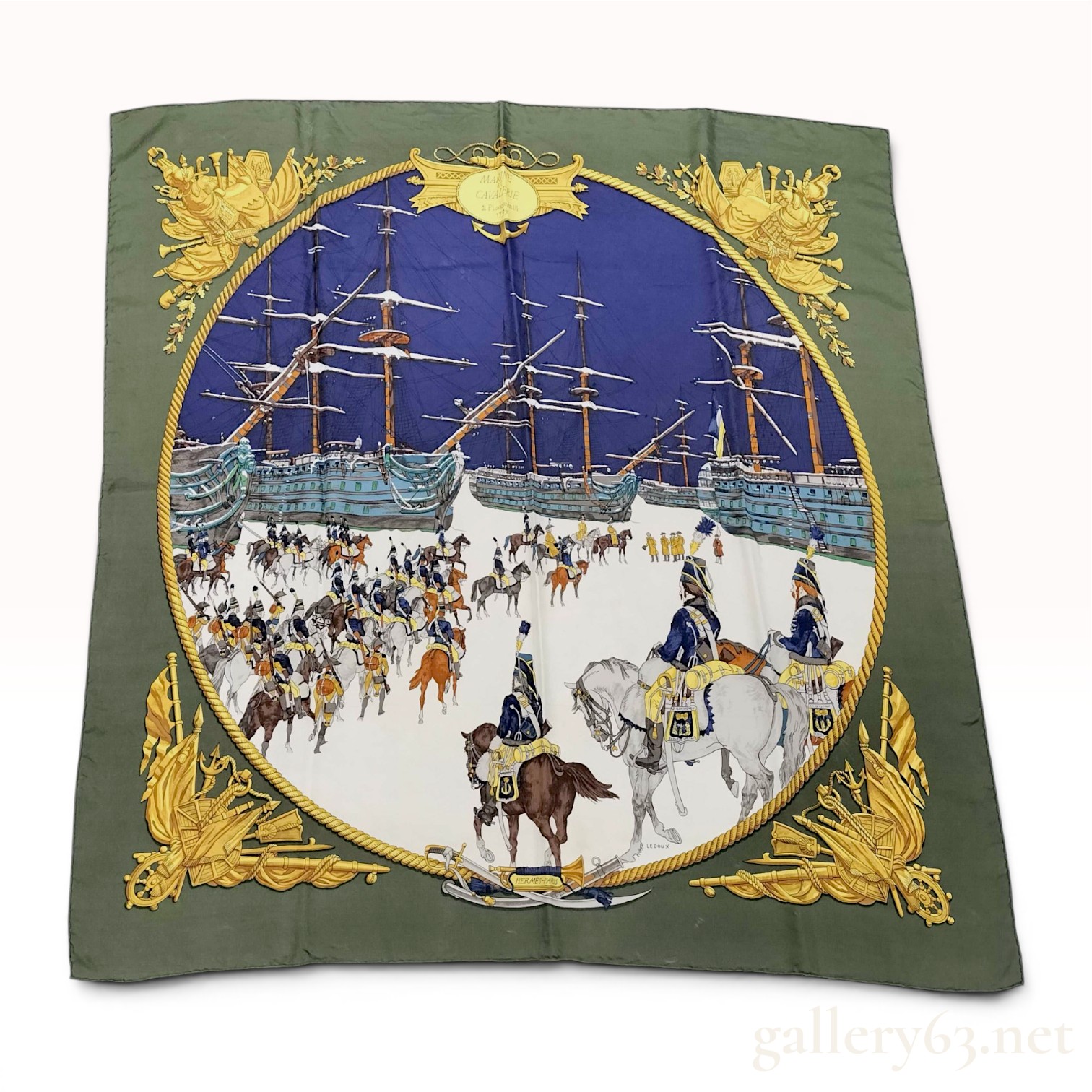 Hermes Marine et Cavalerie Silk Scarf by Philippe Ledoux