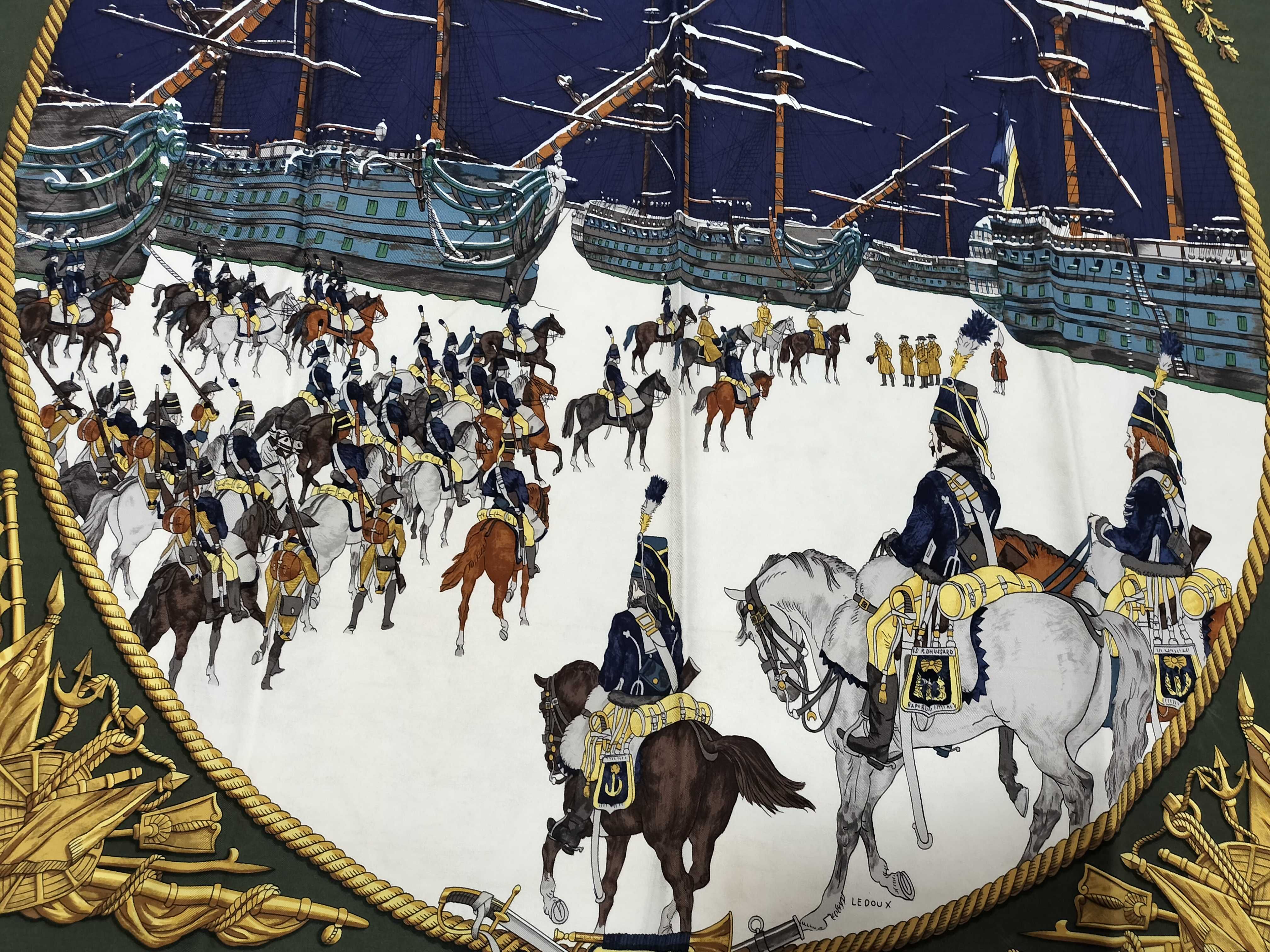 Hermes Marine et Cavalerie Silk Scarf by Philippe Ledoux