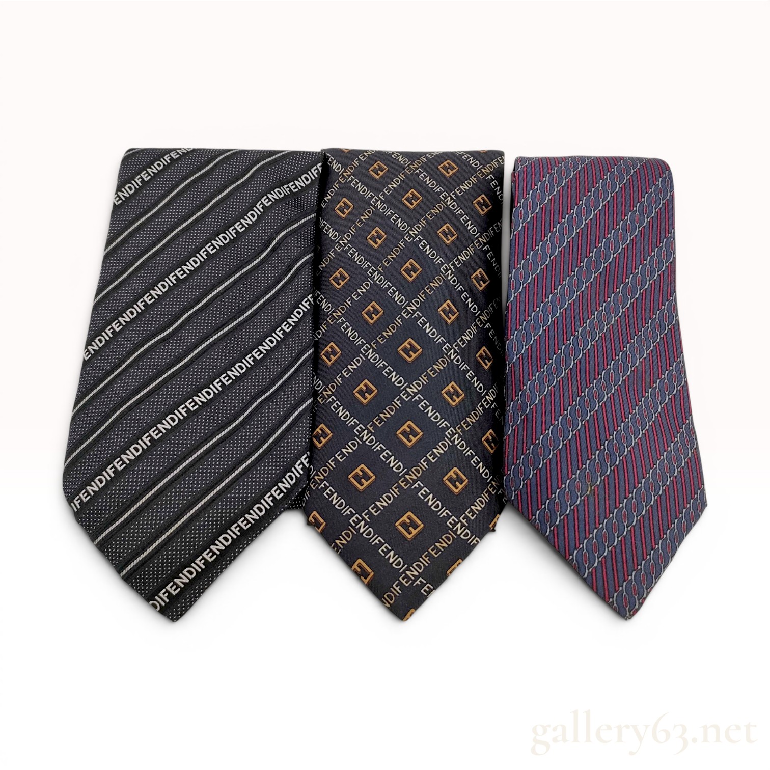 Three Fendi and Hermes Designer Silk Neckties