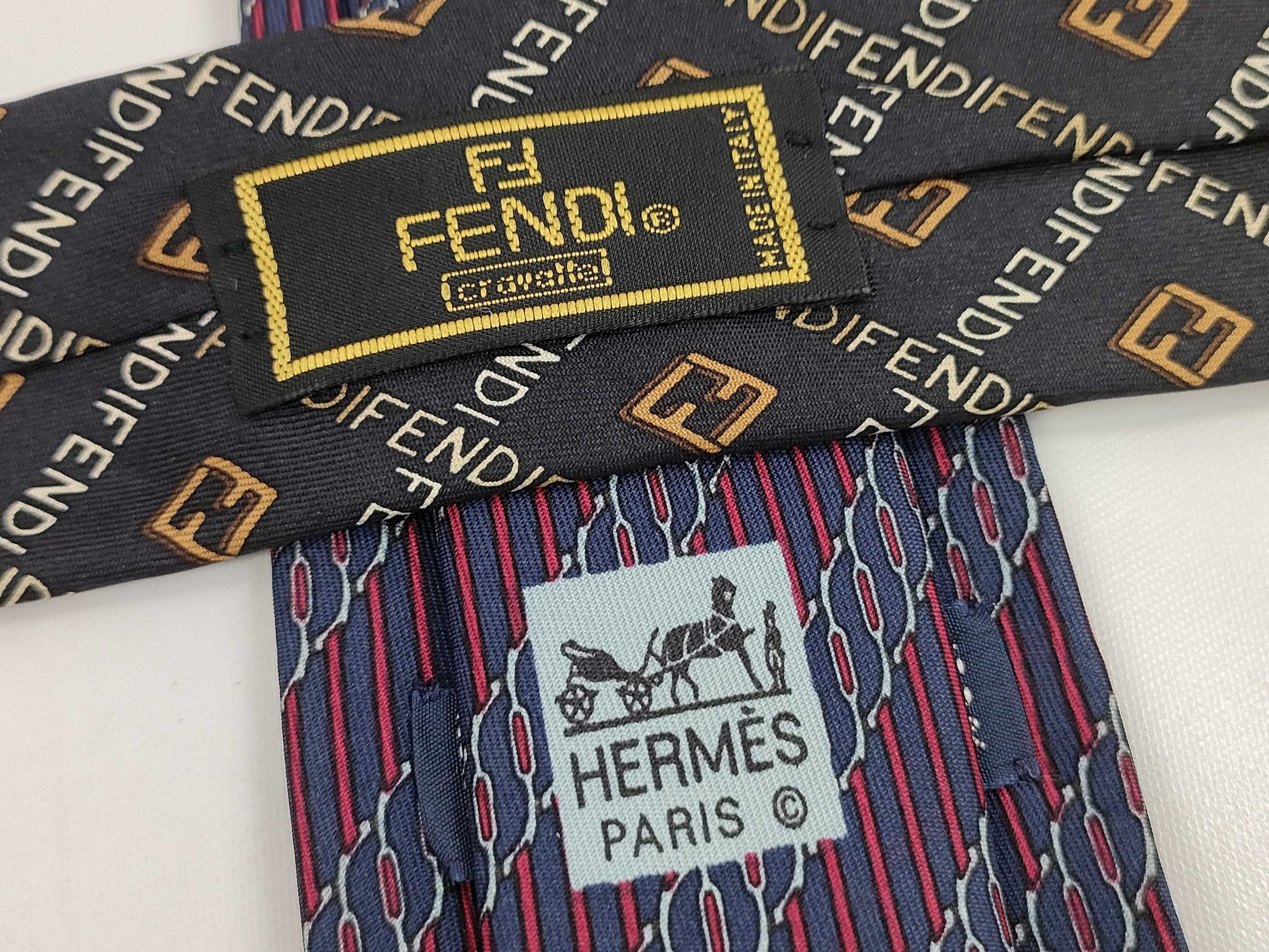 Three Fendi and Hermes Designer Silk Neckties