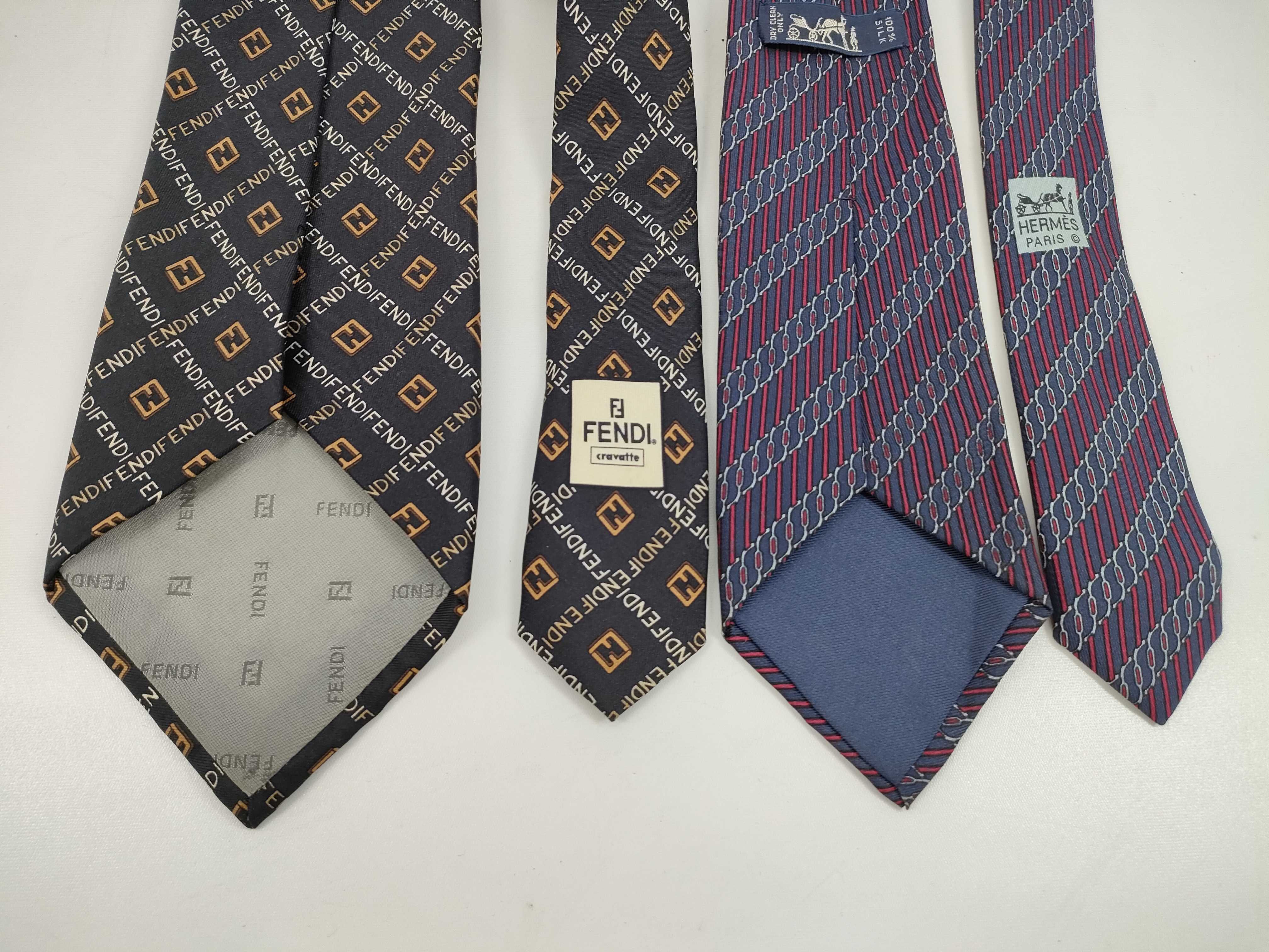 Three Fendi and Hermes Designer Silk Neckties