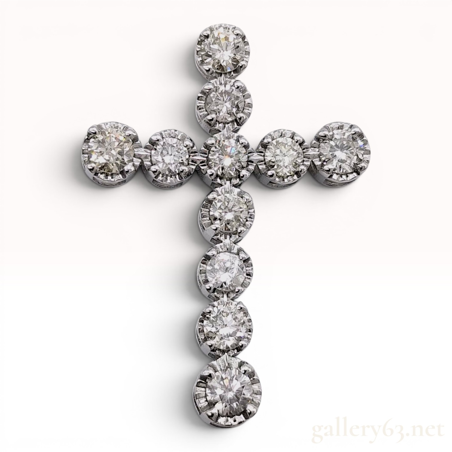 Platinum and Round Brilliant Cut Diamond Cross Pendant