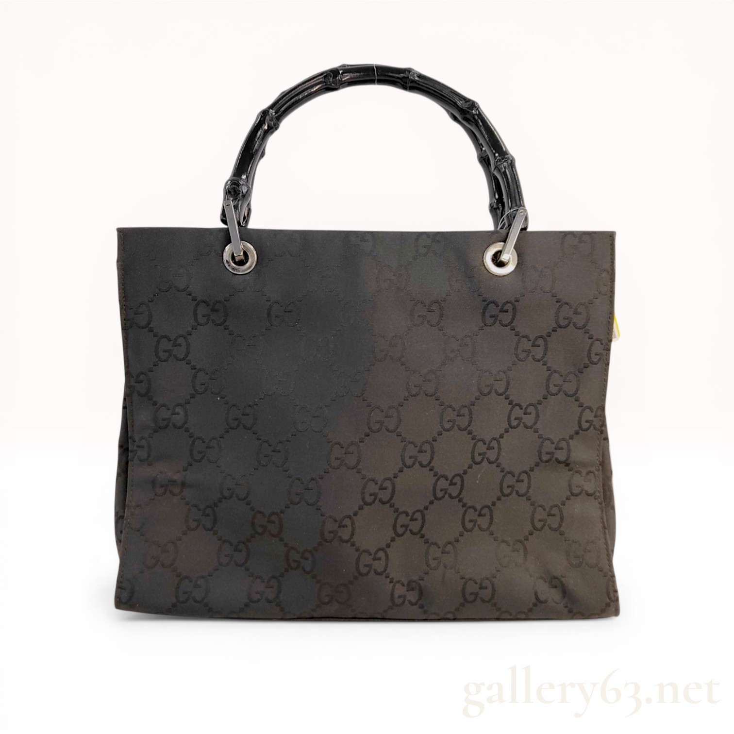 Gucci Black GG Monogram Bamboo Handle Tote Bag