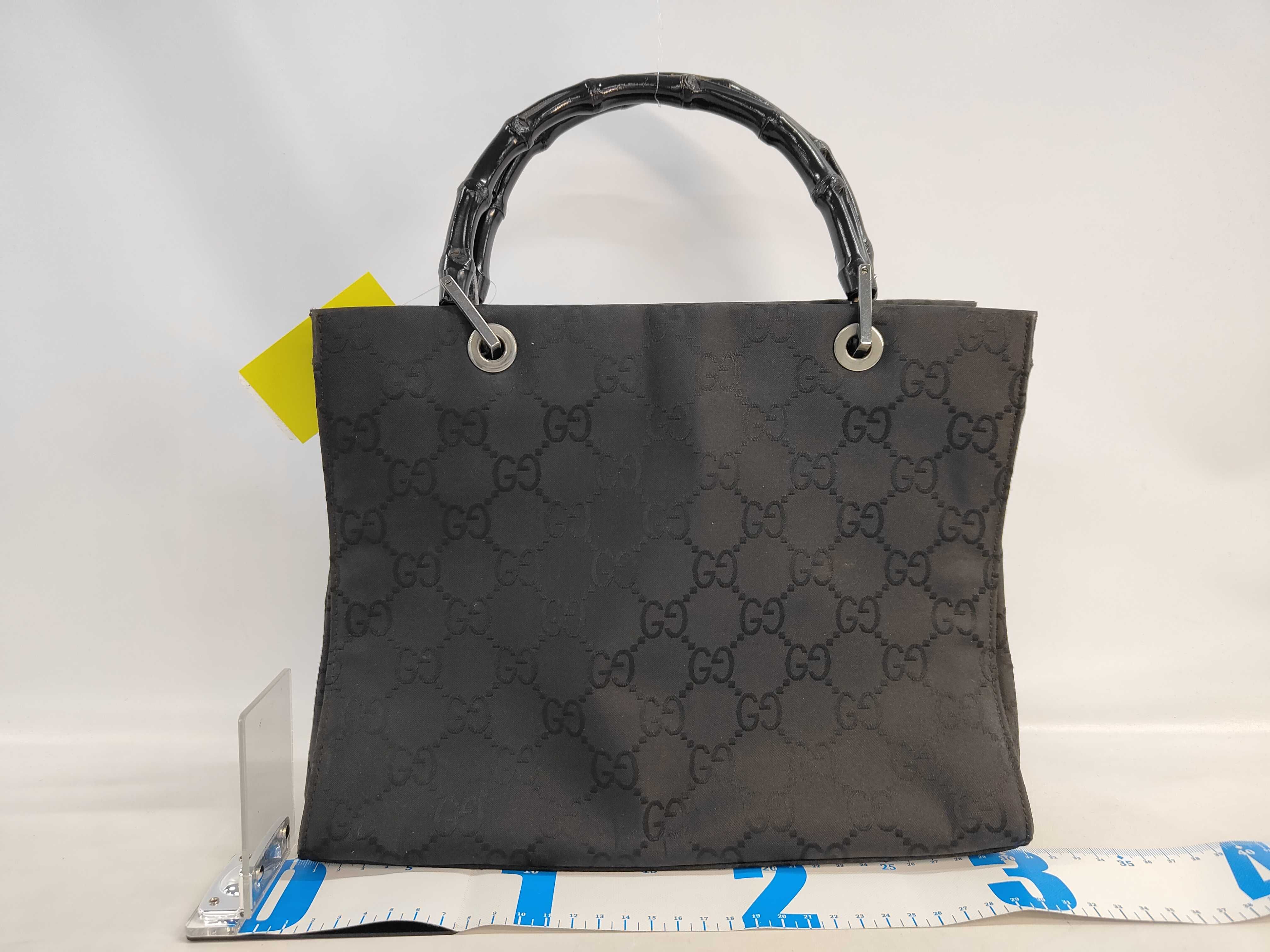 Gucci Black GG Monogram Bamboo Handle Tote Bag