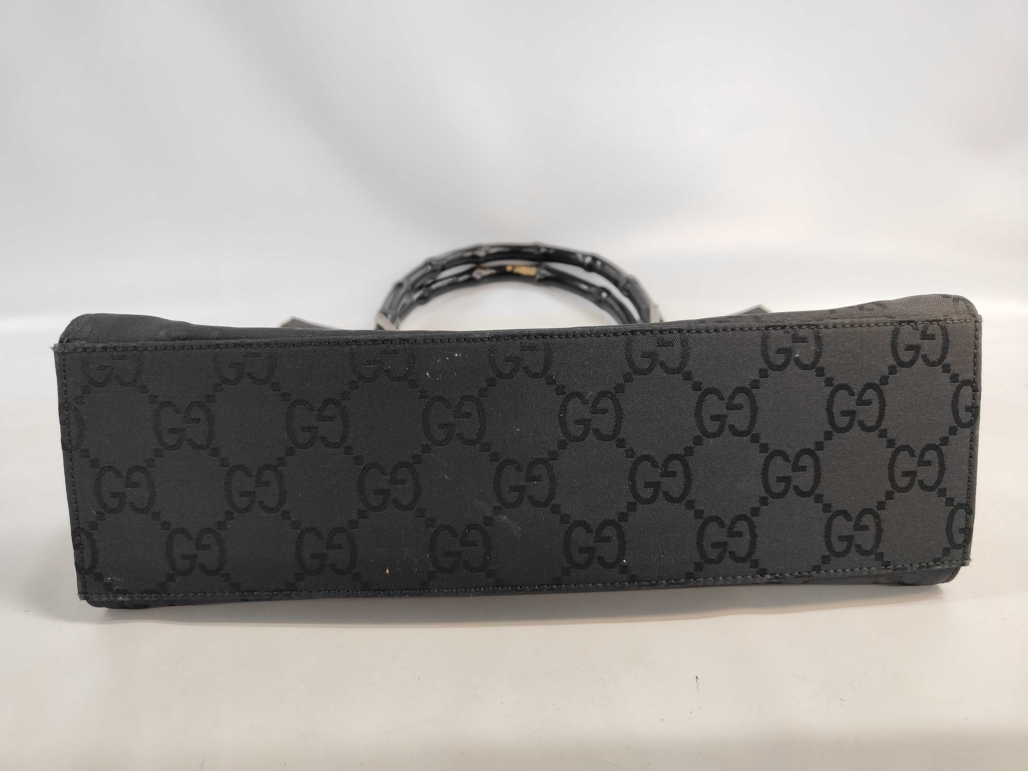 Gucci Black GG Monogram Bamboo Handle Tote Bag