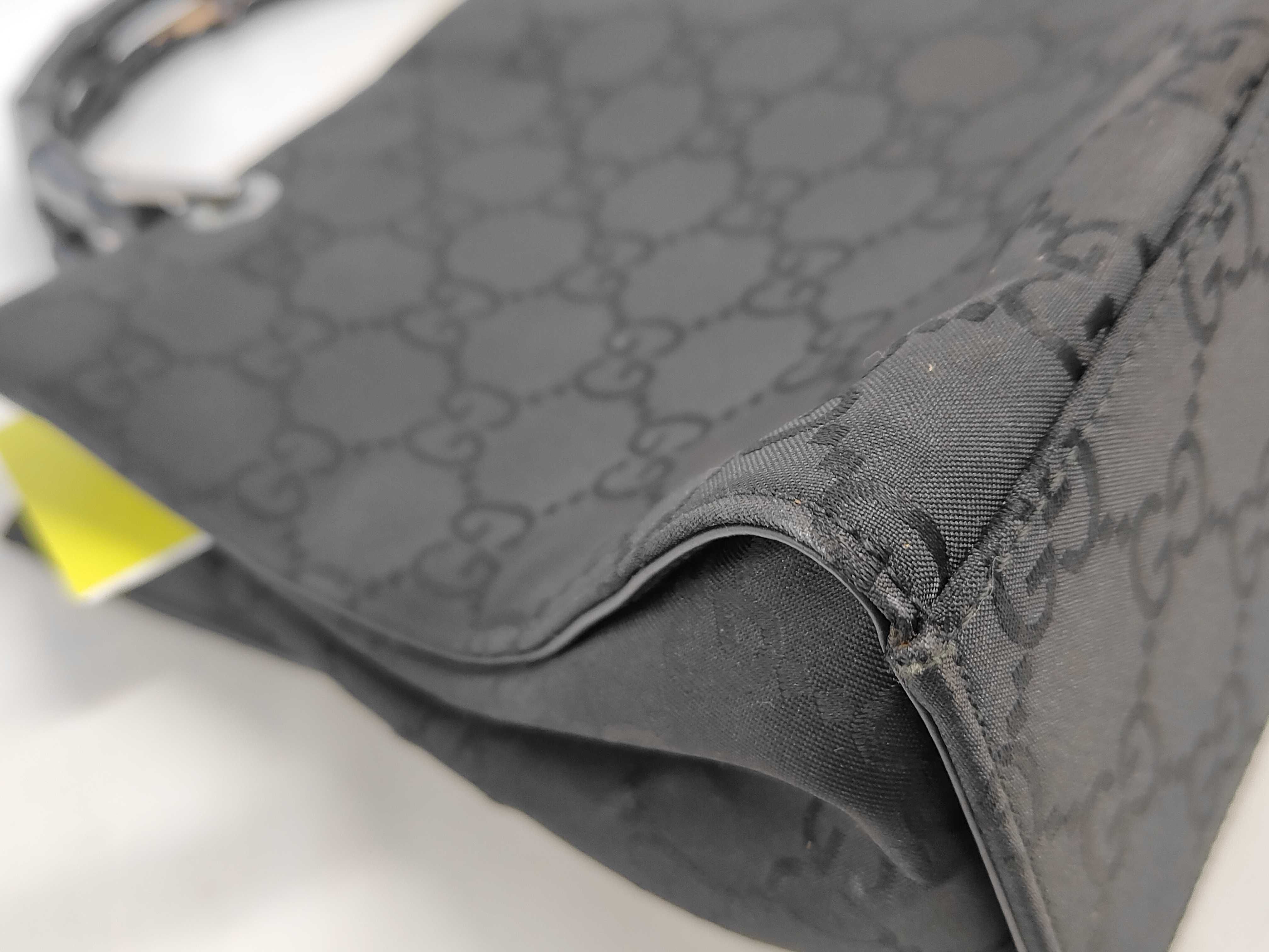 Gucci Black GG Monogram Bamboo Handle Tote Bag