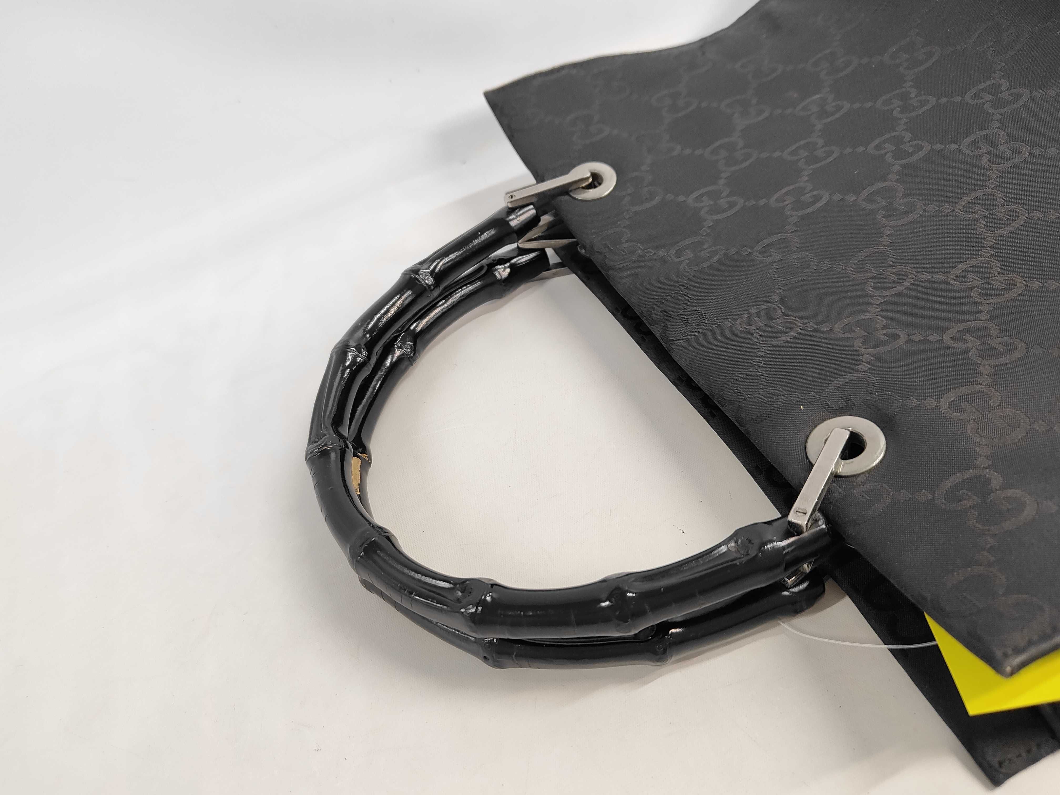 Gucci Black GG Monogram Bamboo Handle Tote Bag