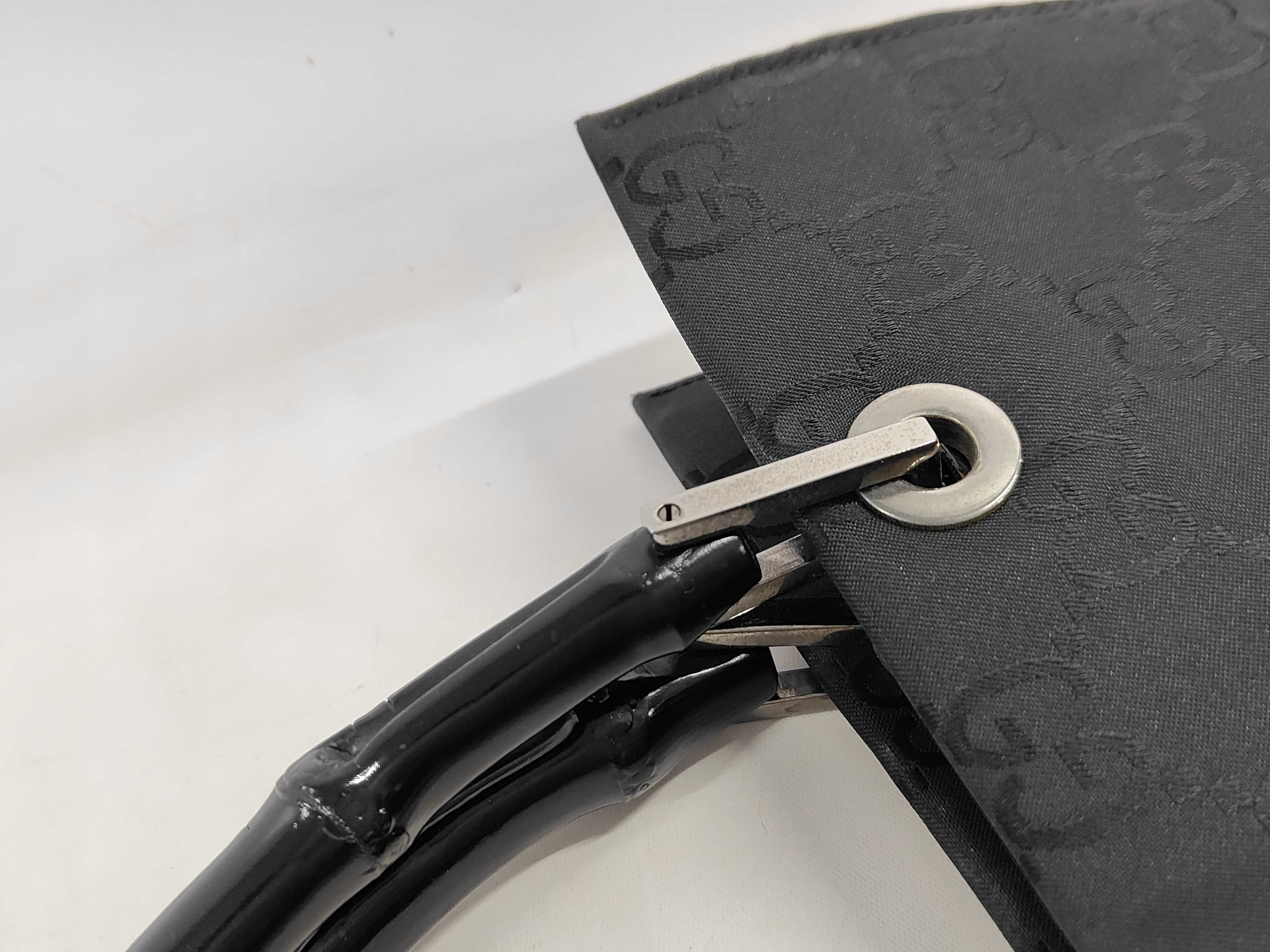Gucci Black GG Monogram Bamboo Handle Tote Bag