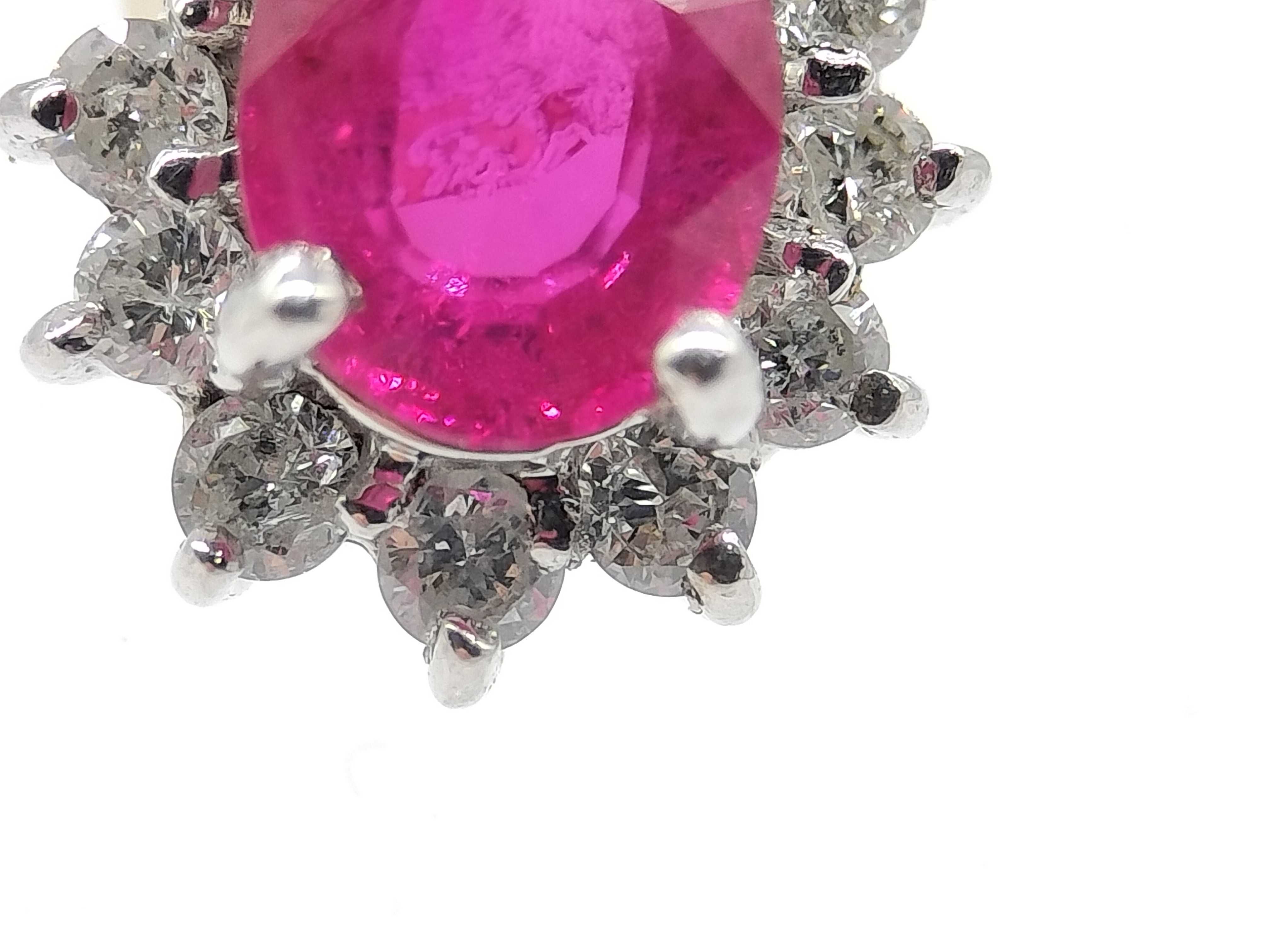 A Pair of Ruby and Diamond Cluster Stud Earrings in 18K White Gold