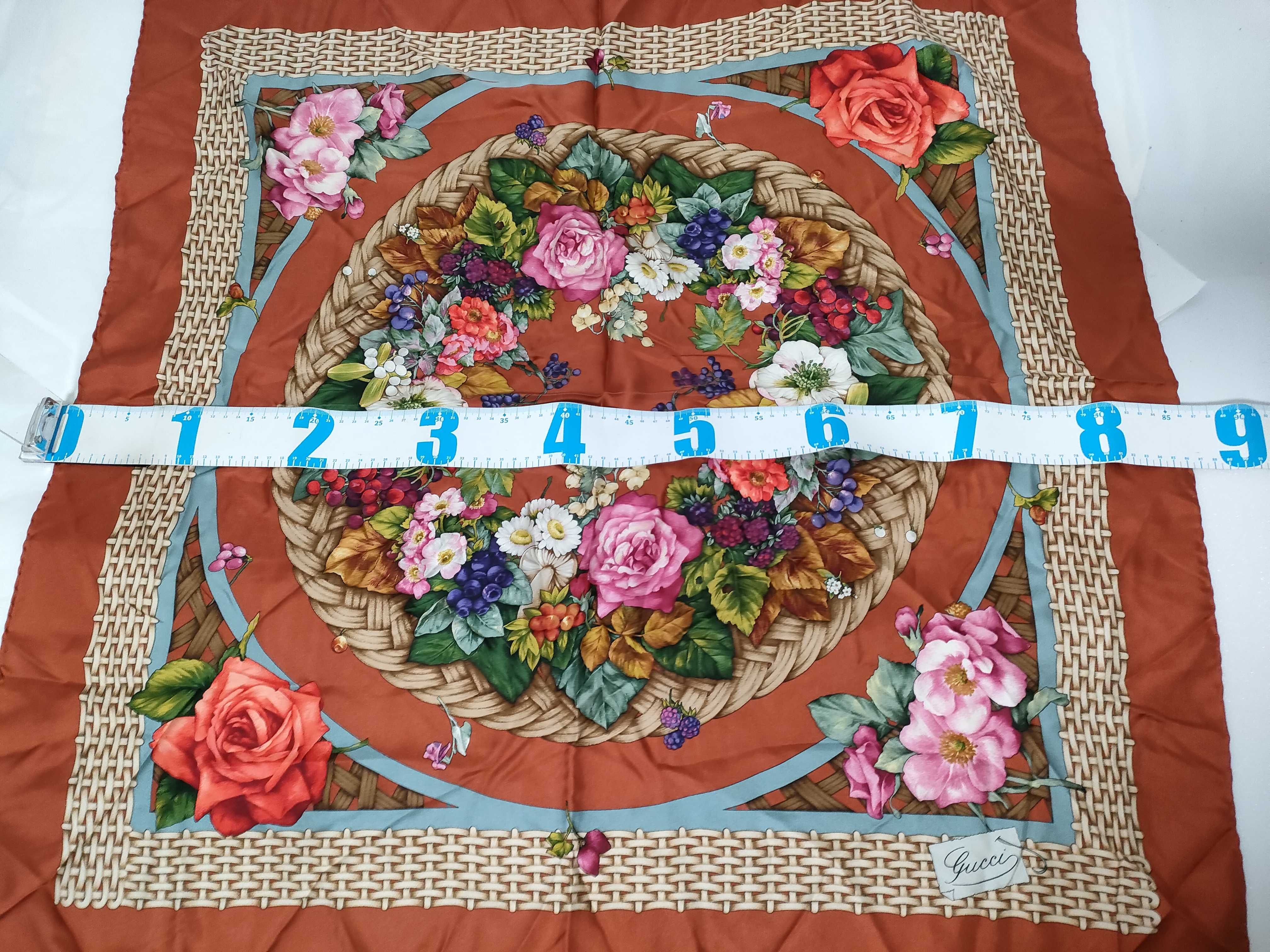 Gucci Floral Wreath and Wicker Print Silk Twill Scarf