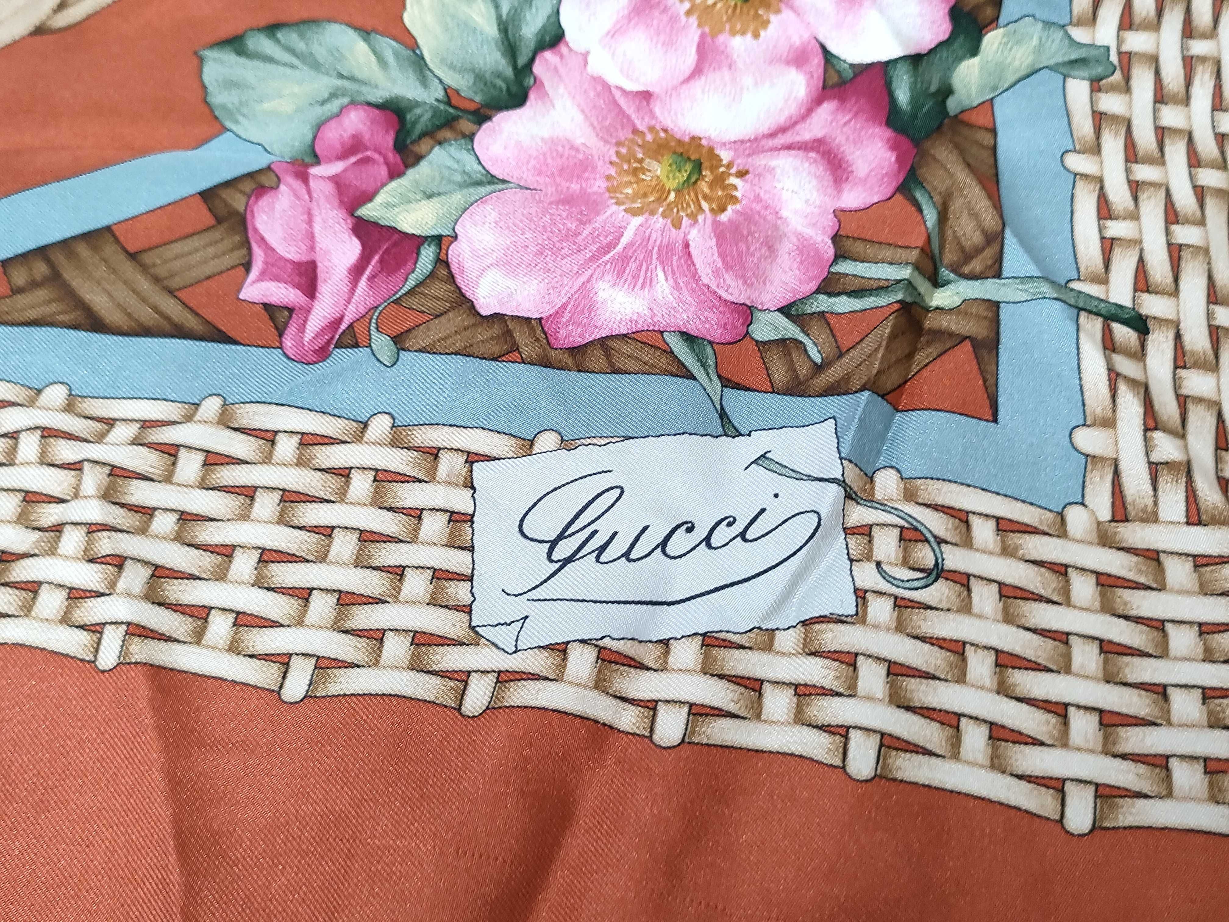 Gucci Floral Wreath and Wicker Print Silk Twill Scarf