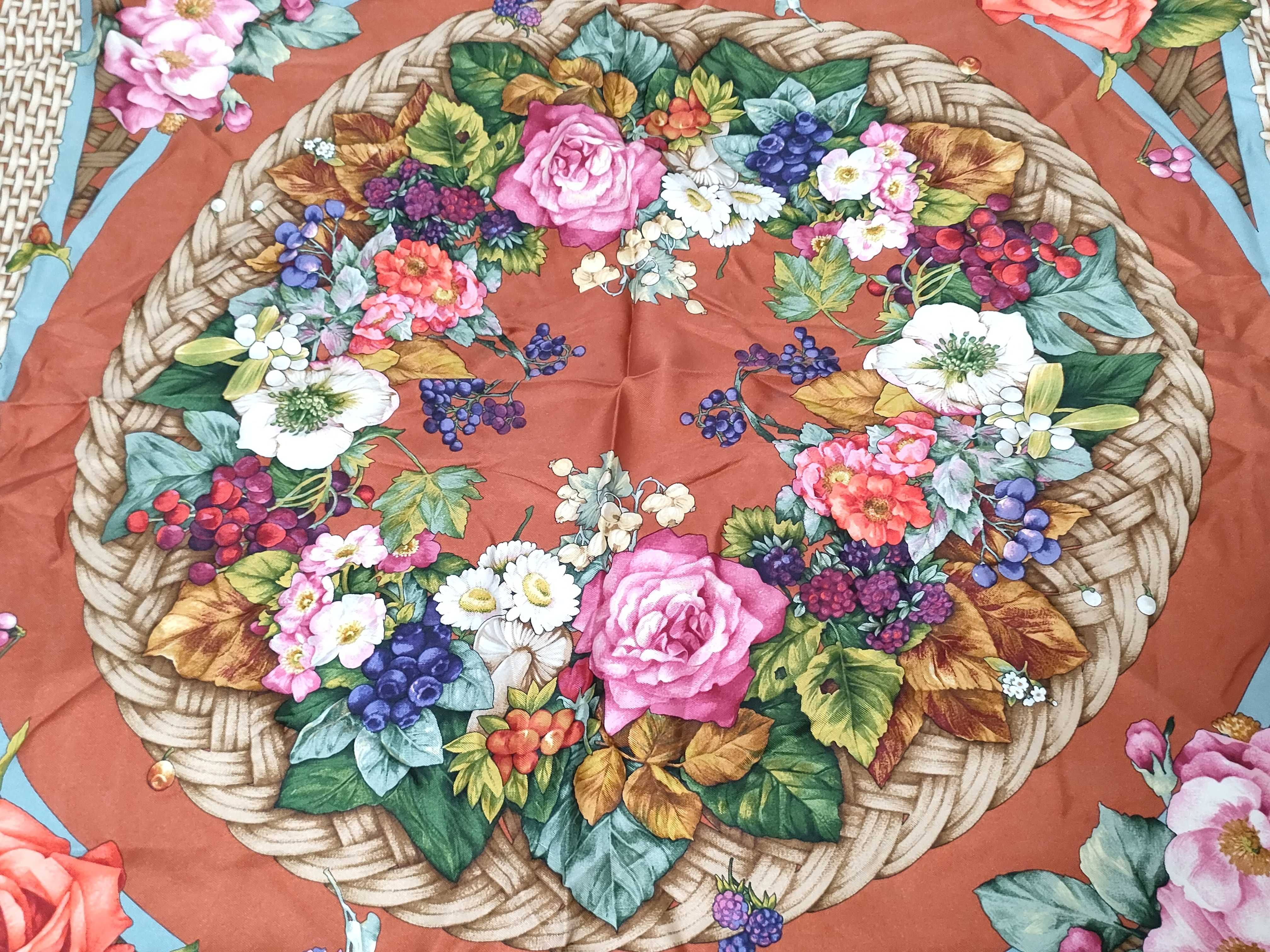 Gucci Floral Wreath and Wicker Print Silk Twill Scarf
