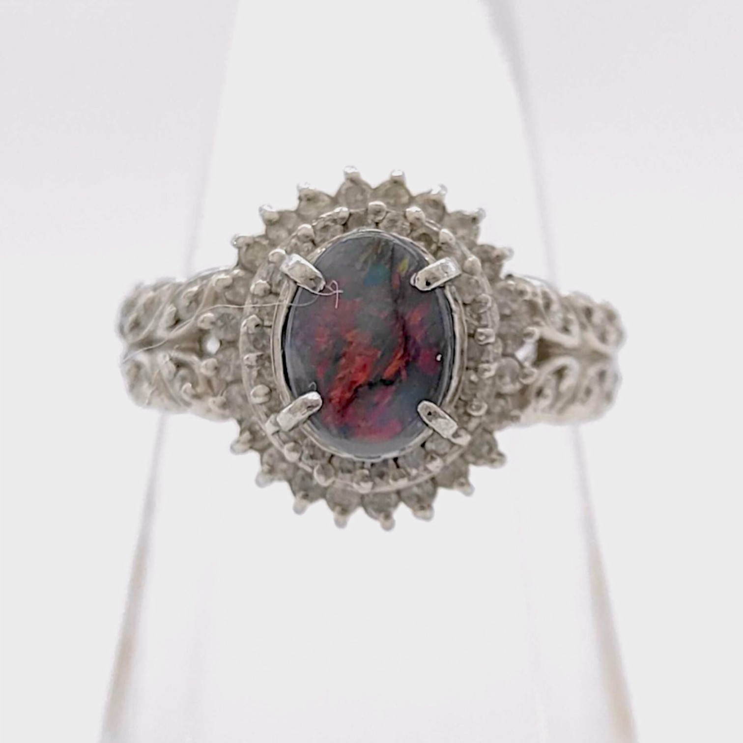 Platinum Natural Black Opal and Diamond Cocktail Ring