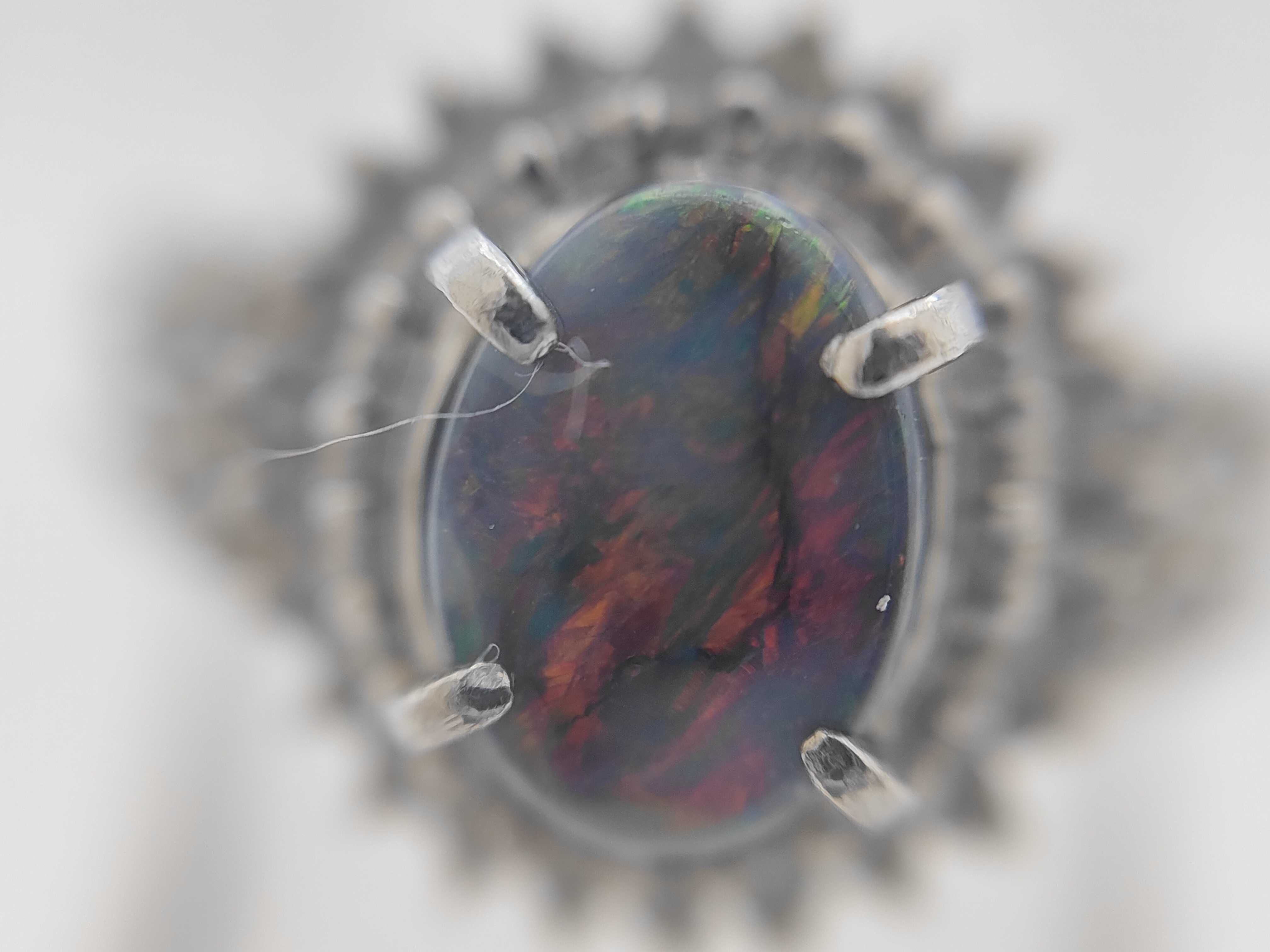 Platinum Natural Black Opal and Diamond Cocktail Ring