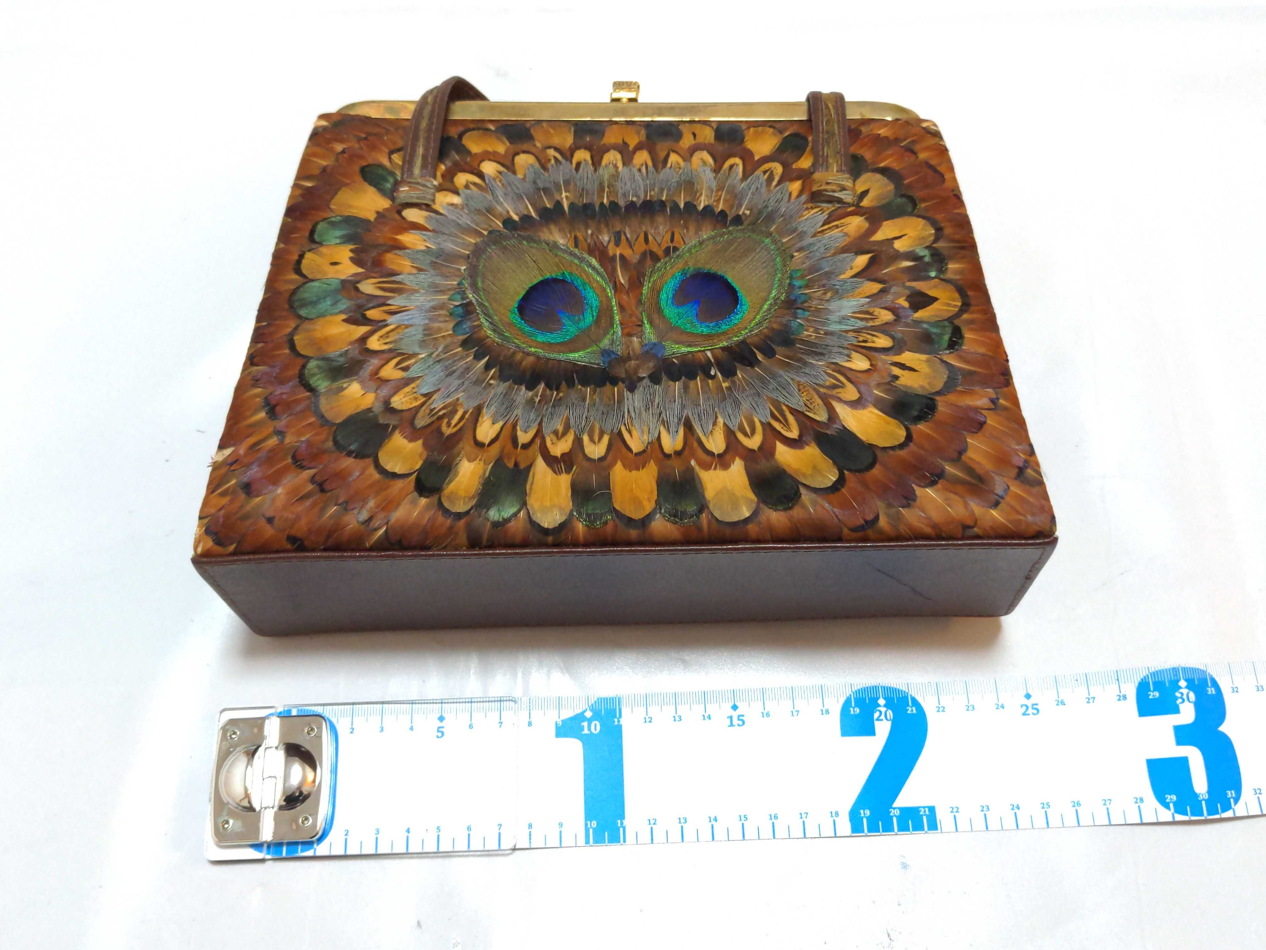 Vintage Genuine Peacock and Pheasant Feather Box Handbag