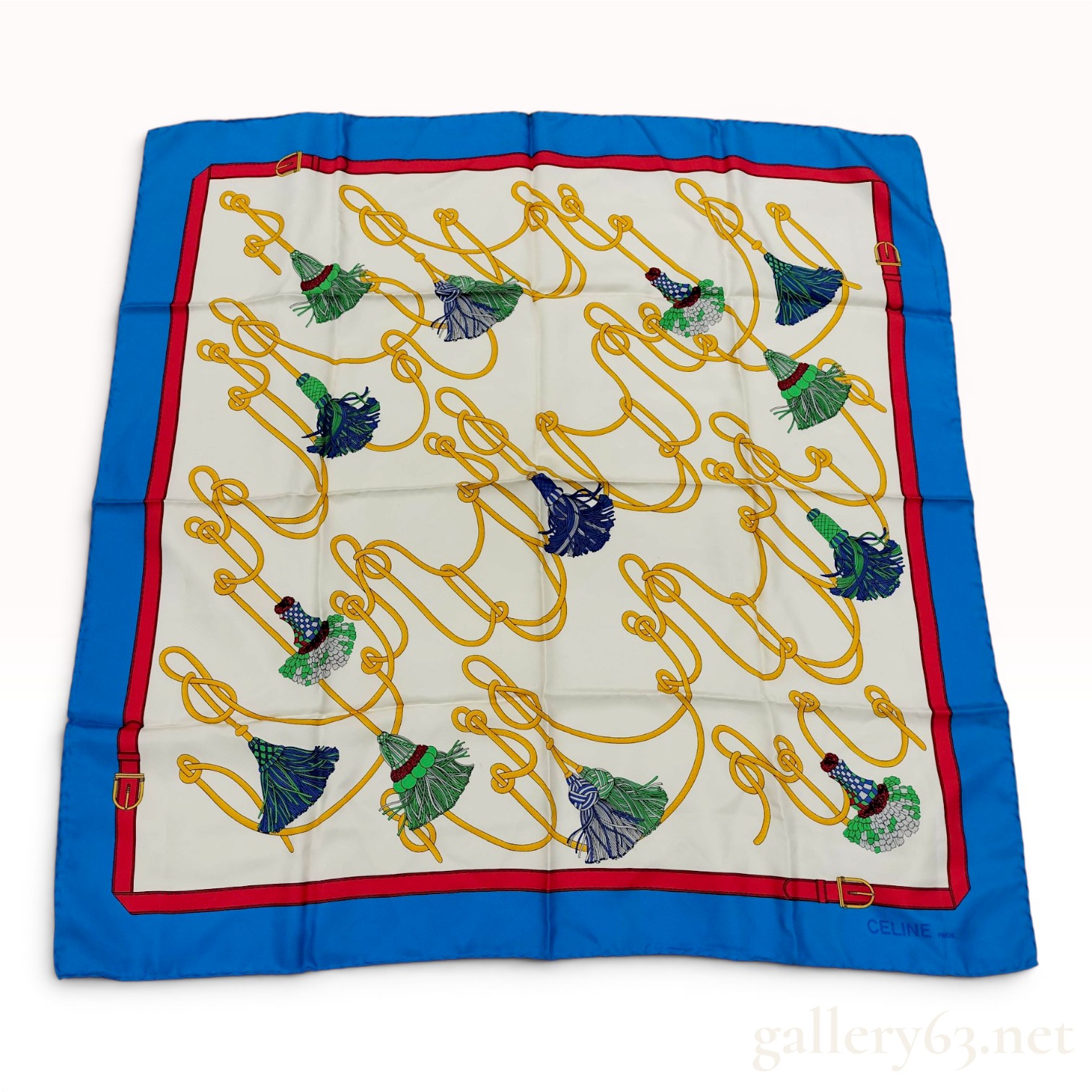 Celine Paris Vintage Silk Scarf with Tassel and Rope Motif