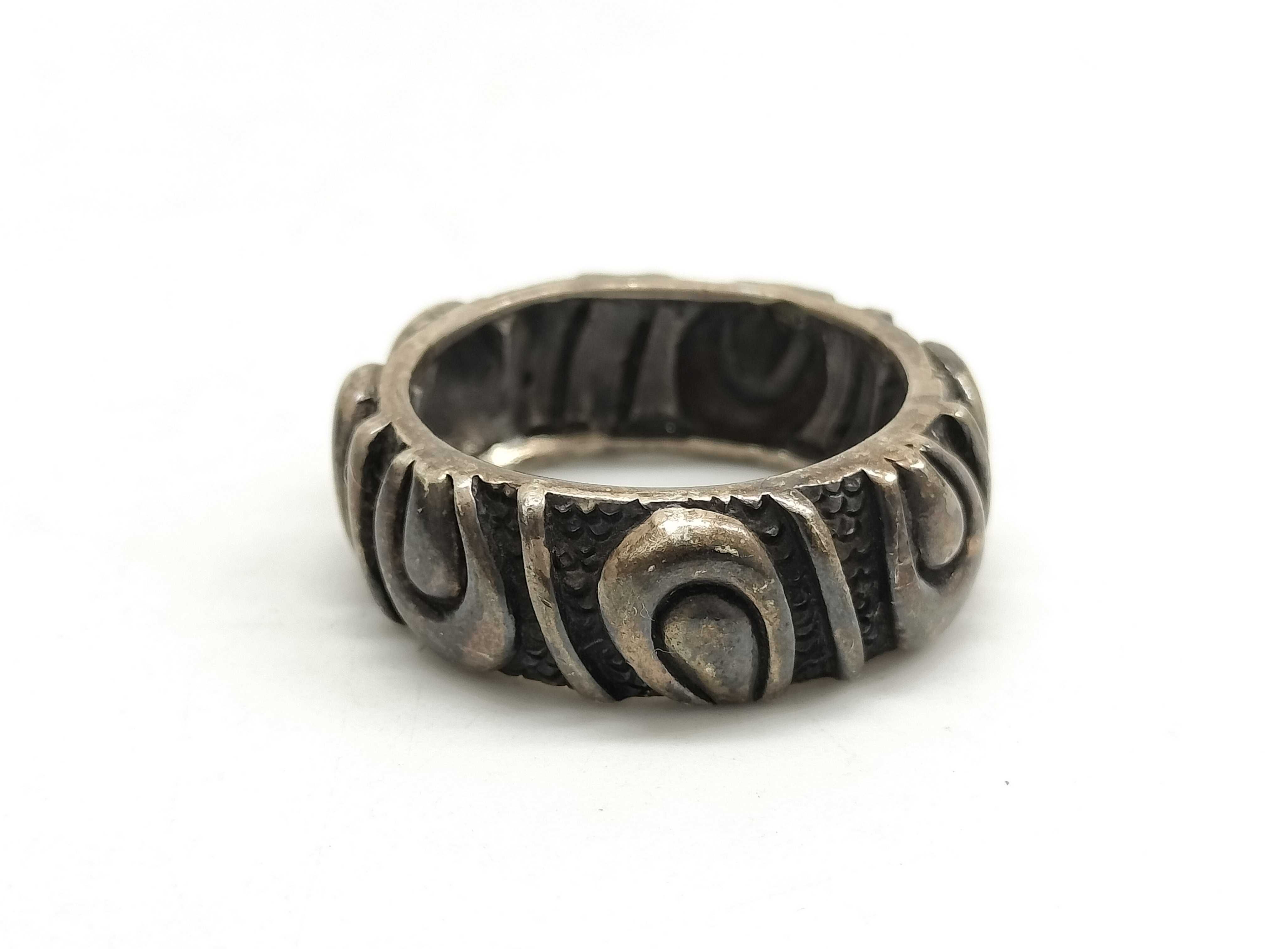 Two Sterling Silver Jewelry Items Including a Snake Chain Necklace and Artisan Band Ring