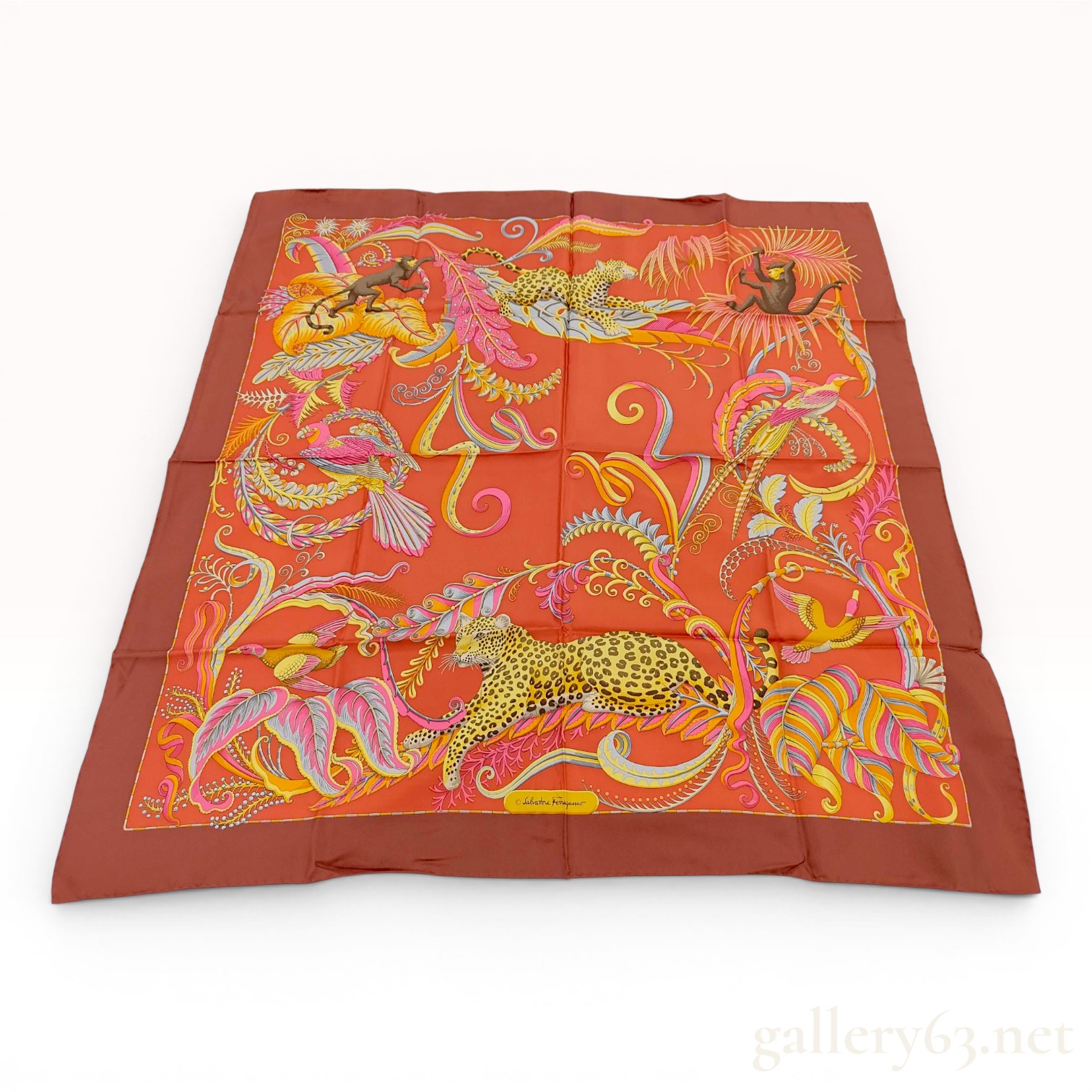 Salvatore Ferragamo Silk Twill Scarf with Jungle Wildlife Motif