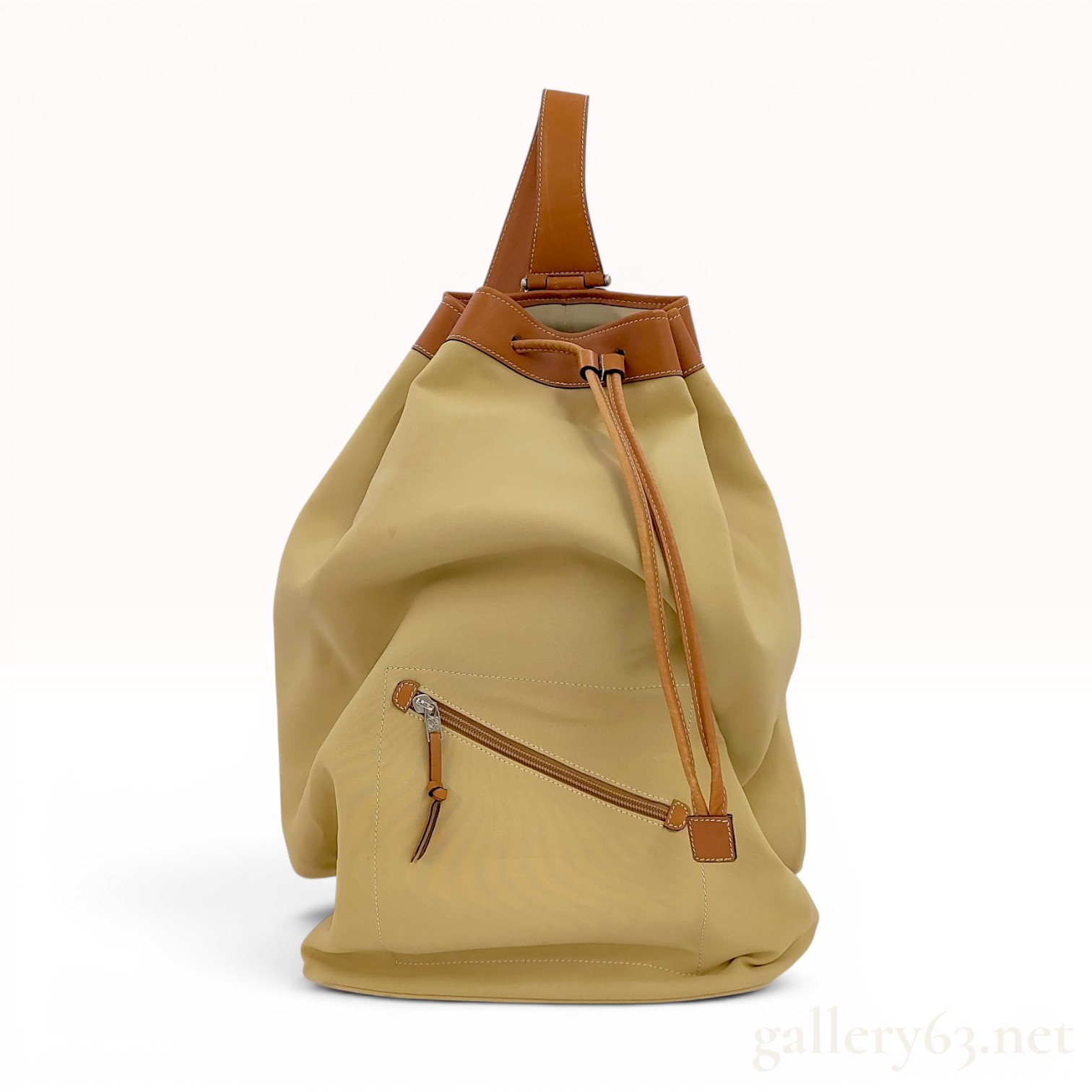 LOEWE Vintage Anton Sling Backpack in Beige Nylon and Tan Leather