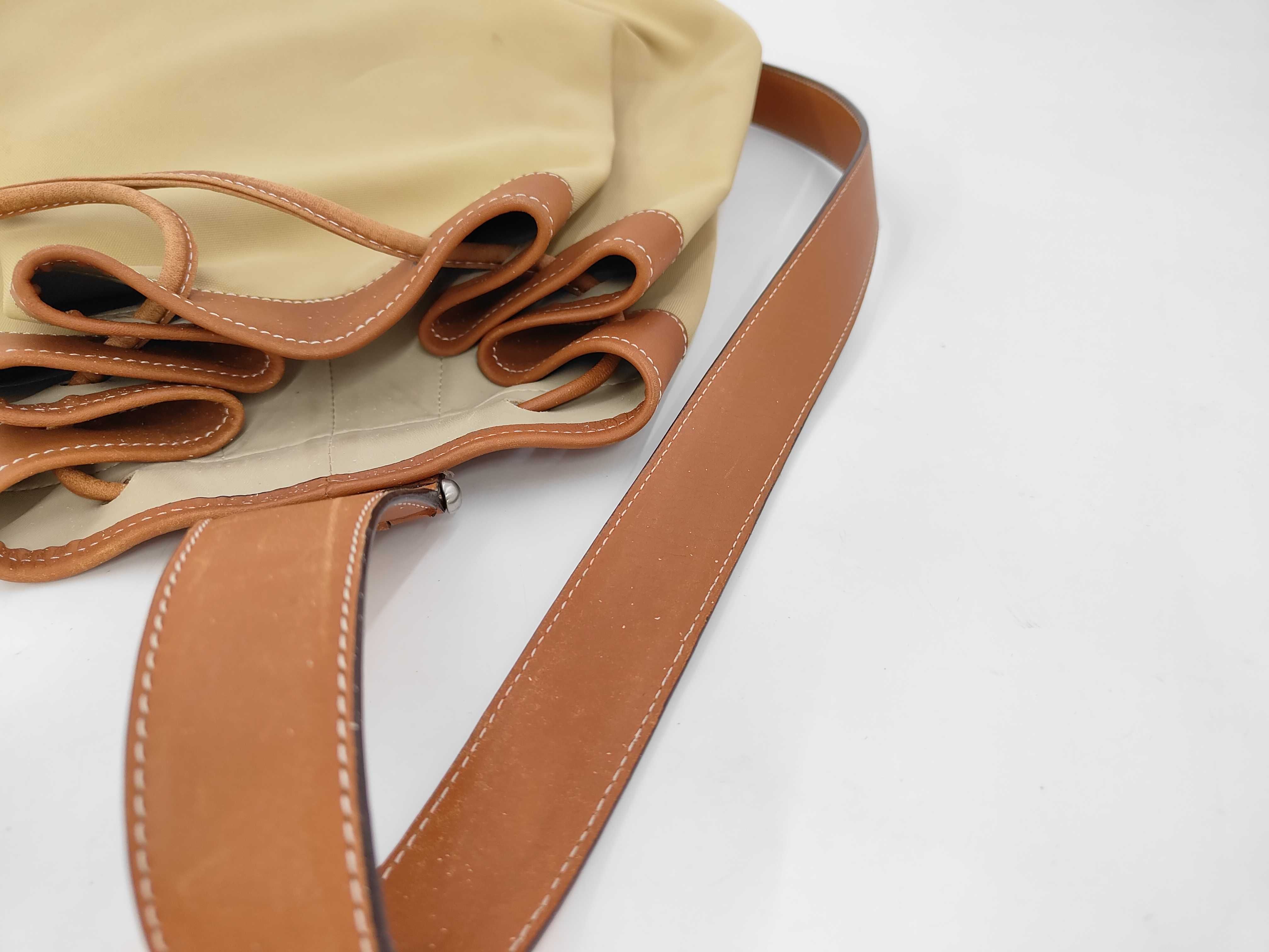 LOEWE Vintage Anton Sling Backpack in Beige Nylon and Tan Leather
