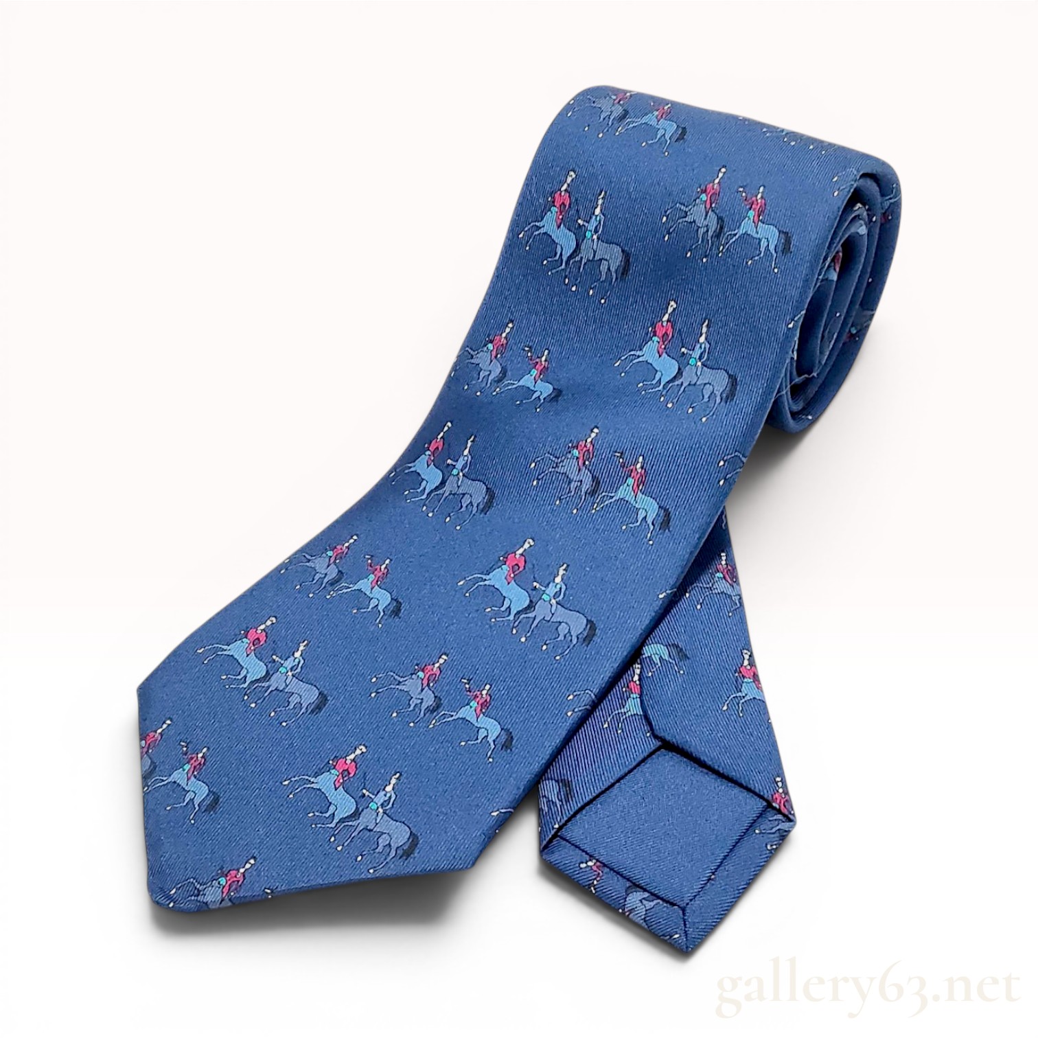 Hermes Blue Silk Equestrian Motif Necktie