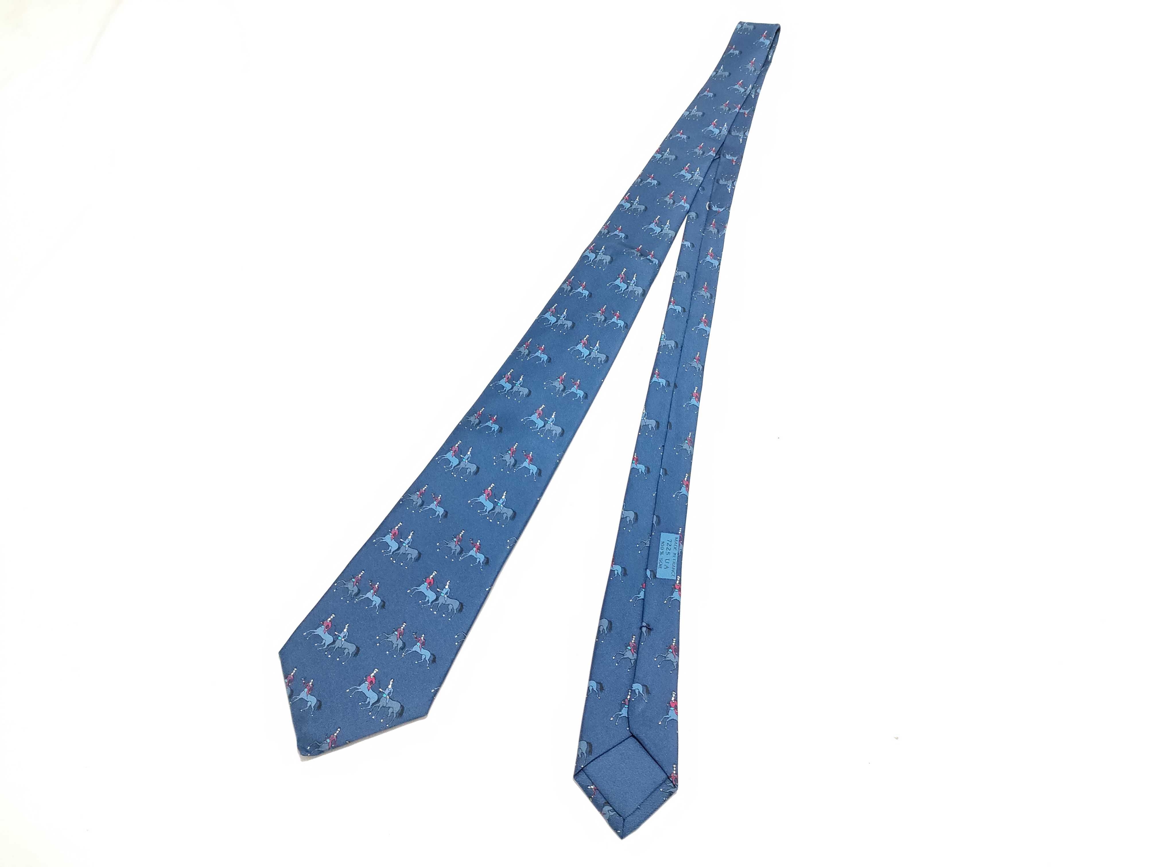 Hermes Blue Silk Equestrian Motif Necktie
