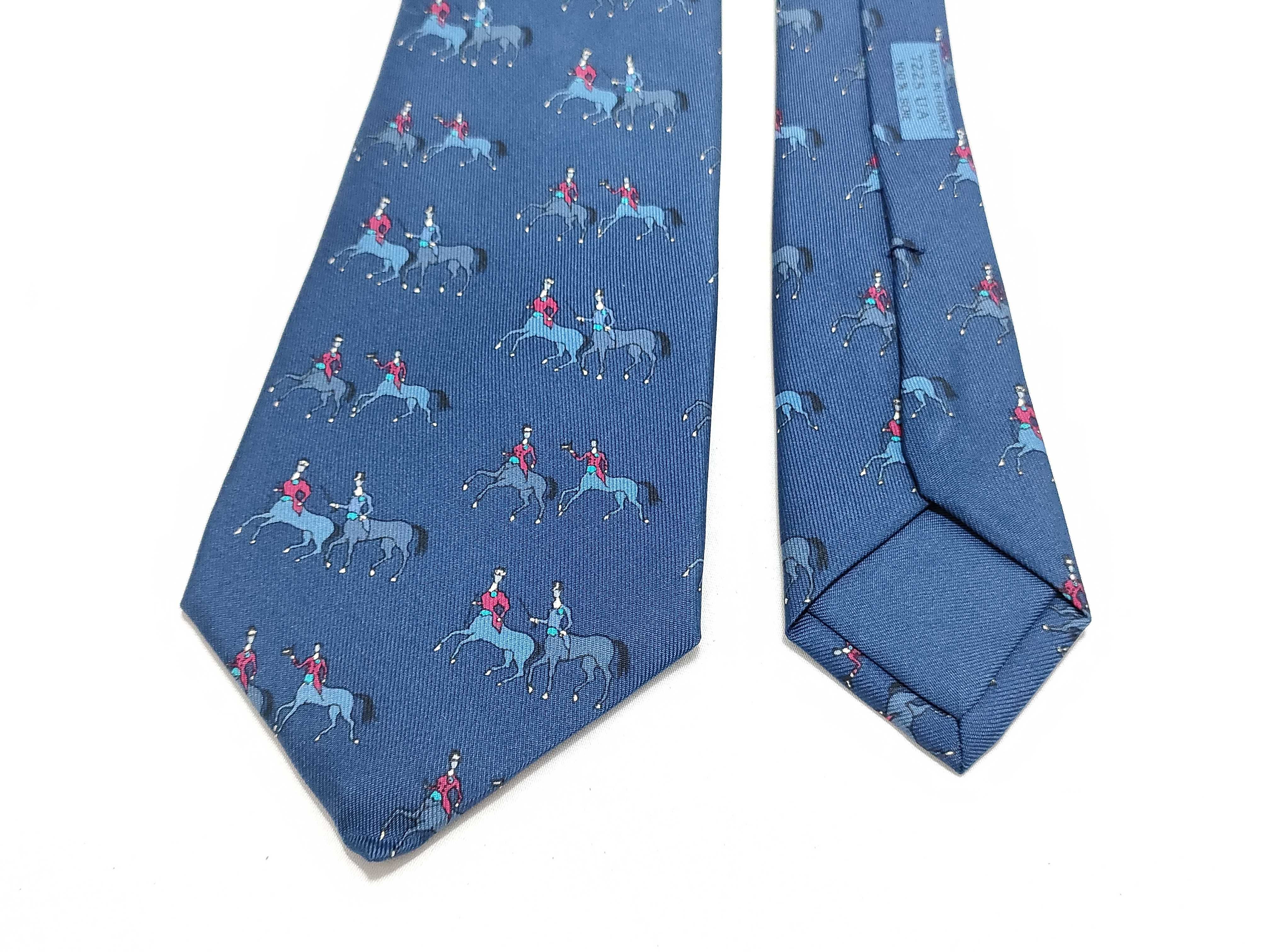 Hermes Blue Silk Equestrian Motif Necktie