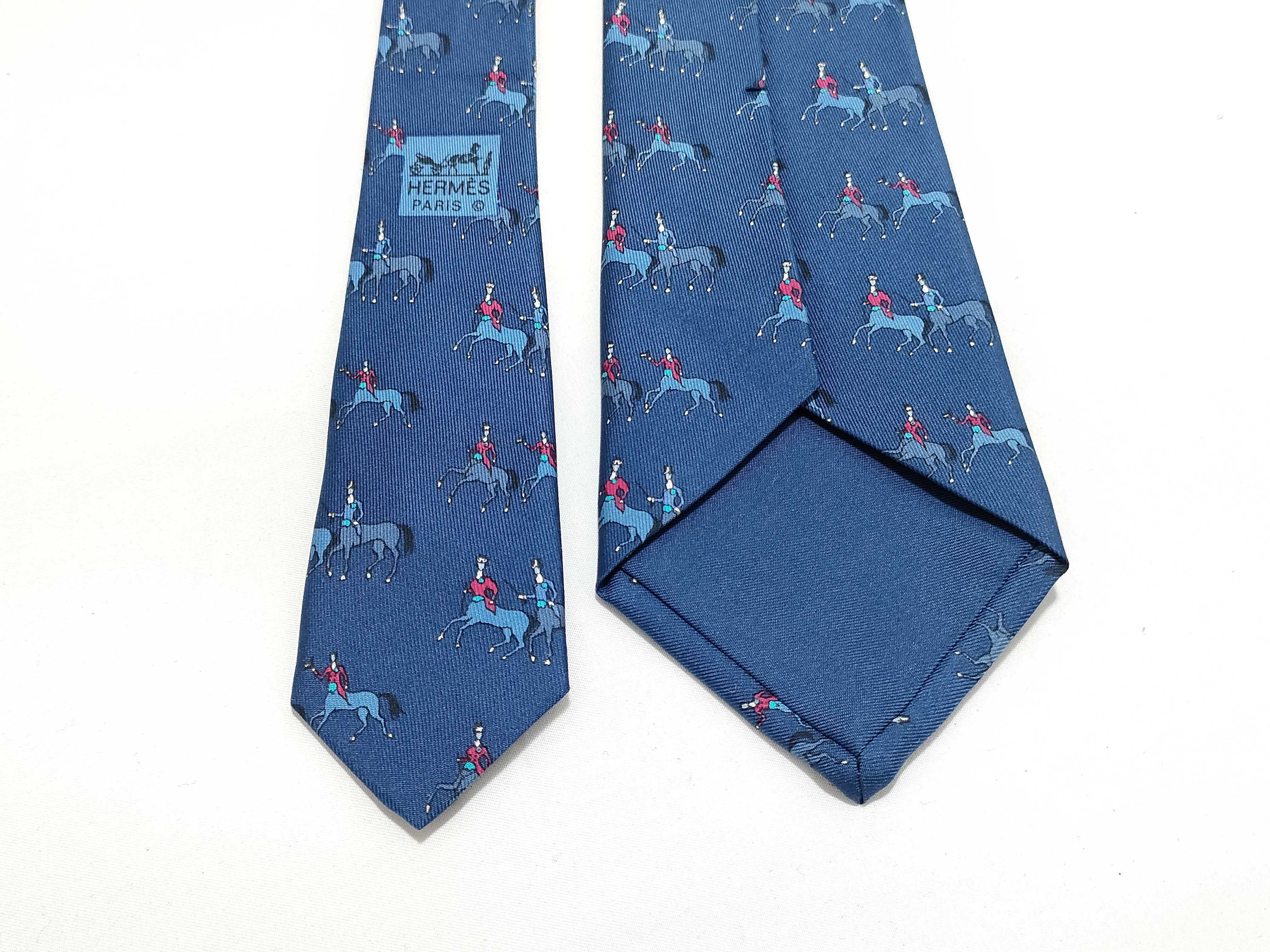 Hermes Blue Silk Equestrian Motif Necktie