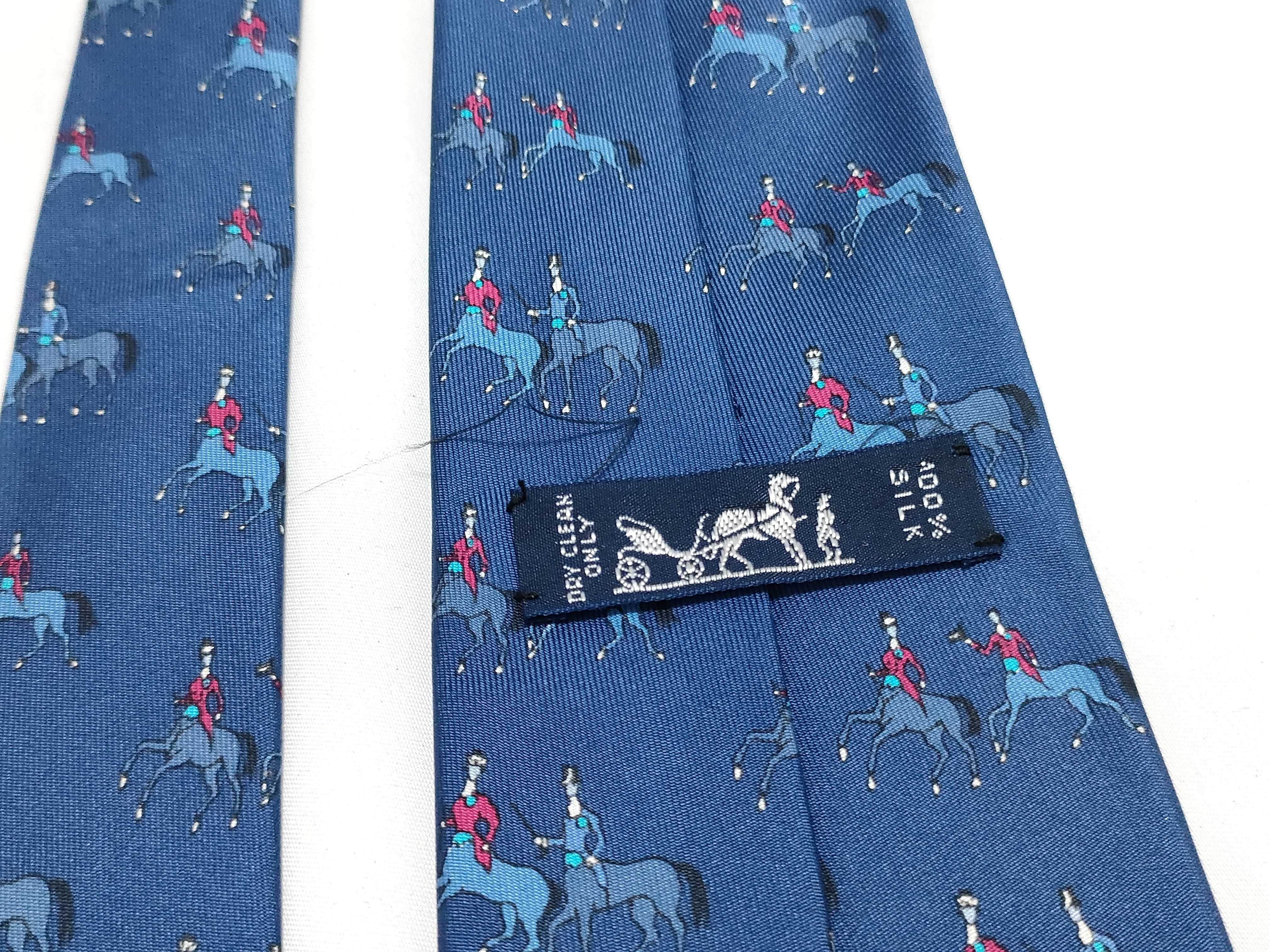 Hermes Blue Silk Equestrian Motif Necktie
